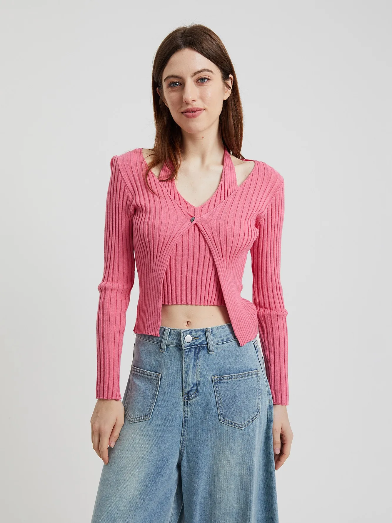 Buttoned Knit Top IN Pink