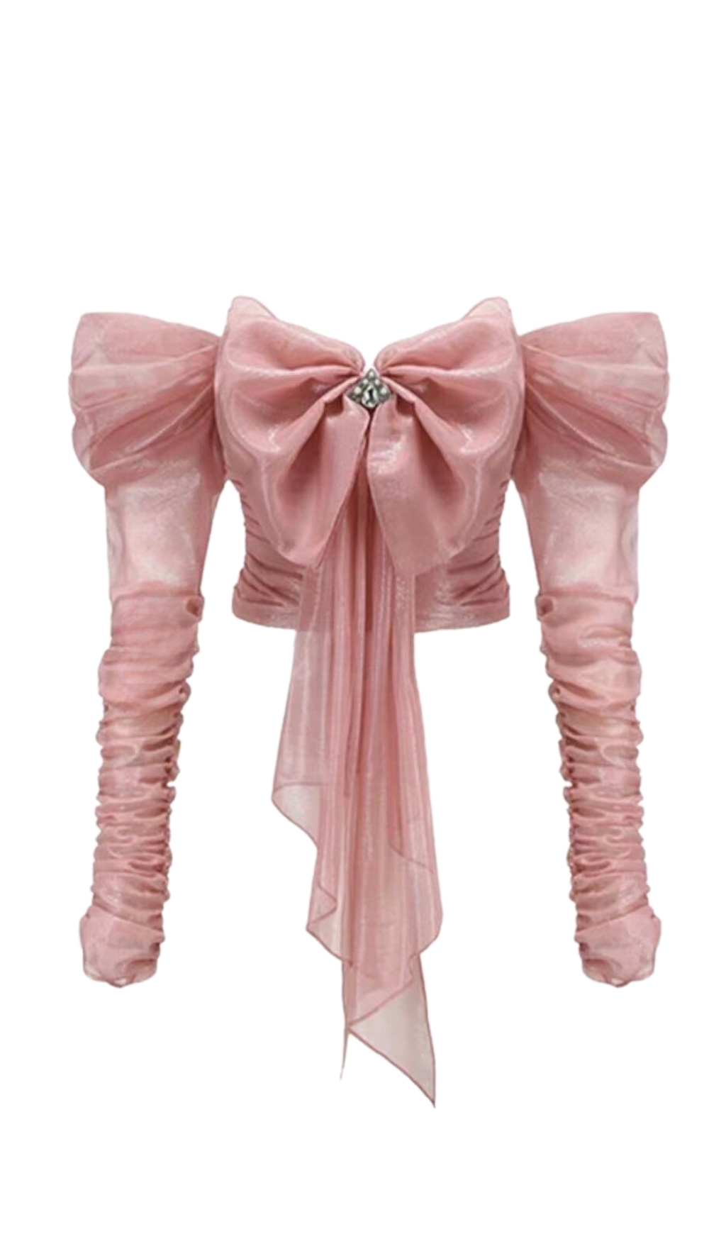 STRAPLESS BOW LONG SLEEVE TOP IN PINK