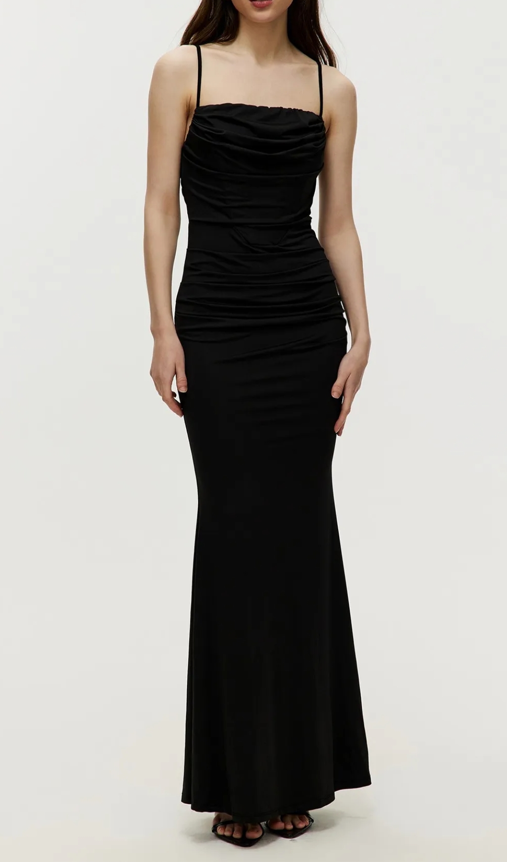 Maxi Gathered Cami Dress in black