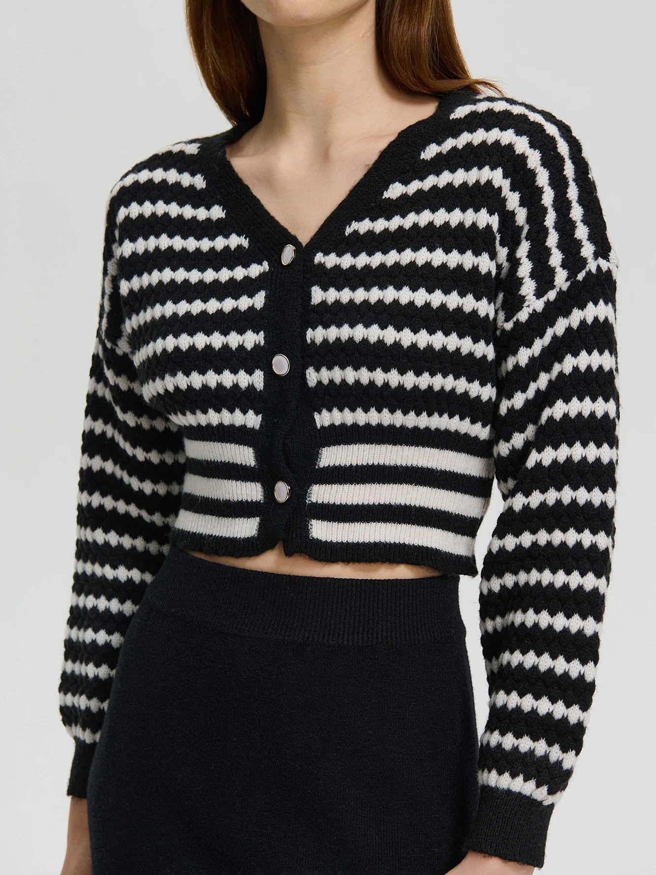 Color Block Knit Cardigan IN Black