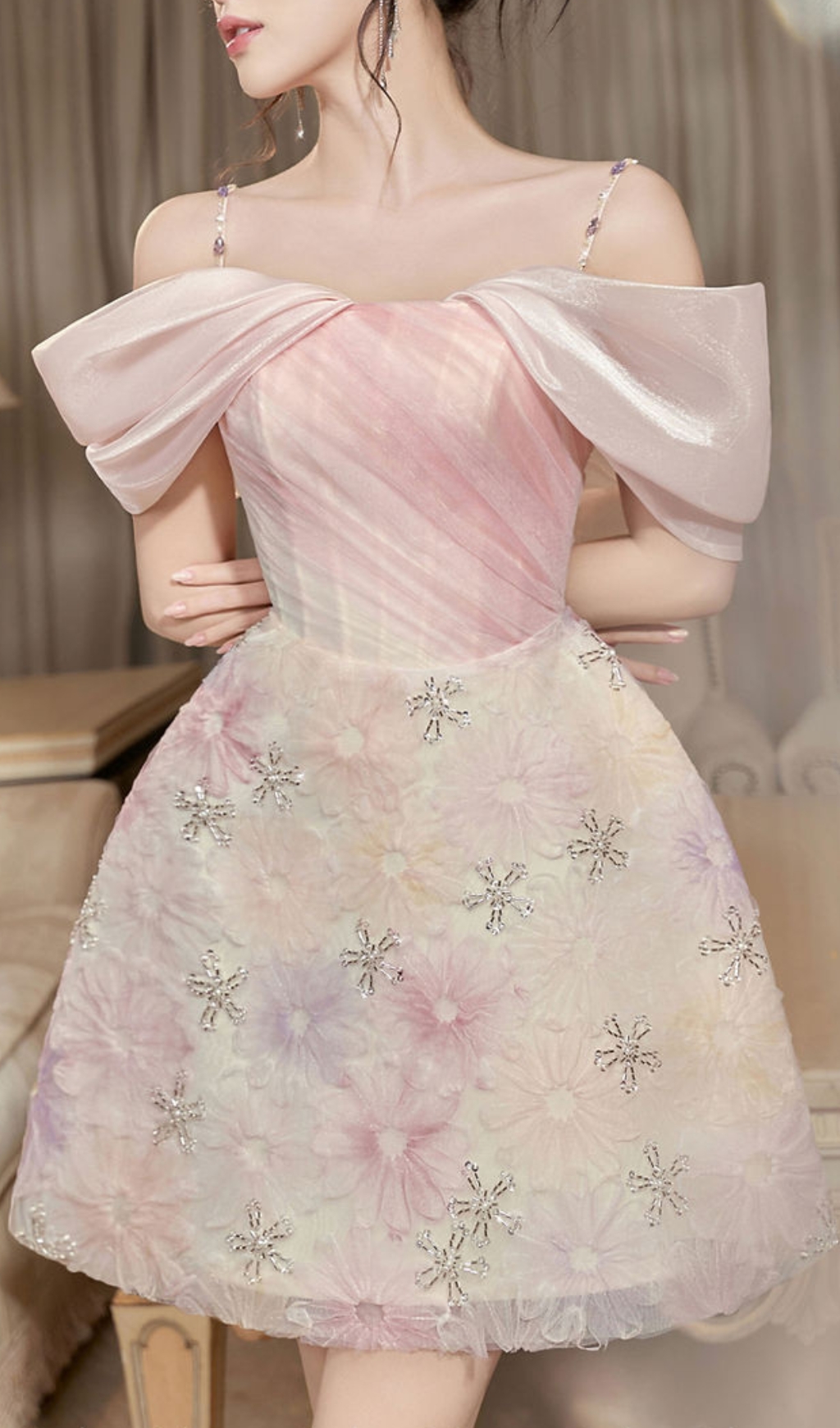 FLOWER JACQUARD MINI DRESS IN PINK