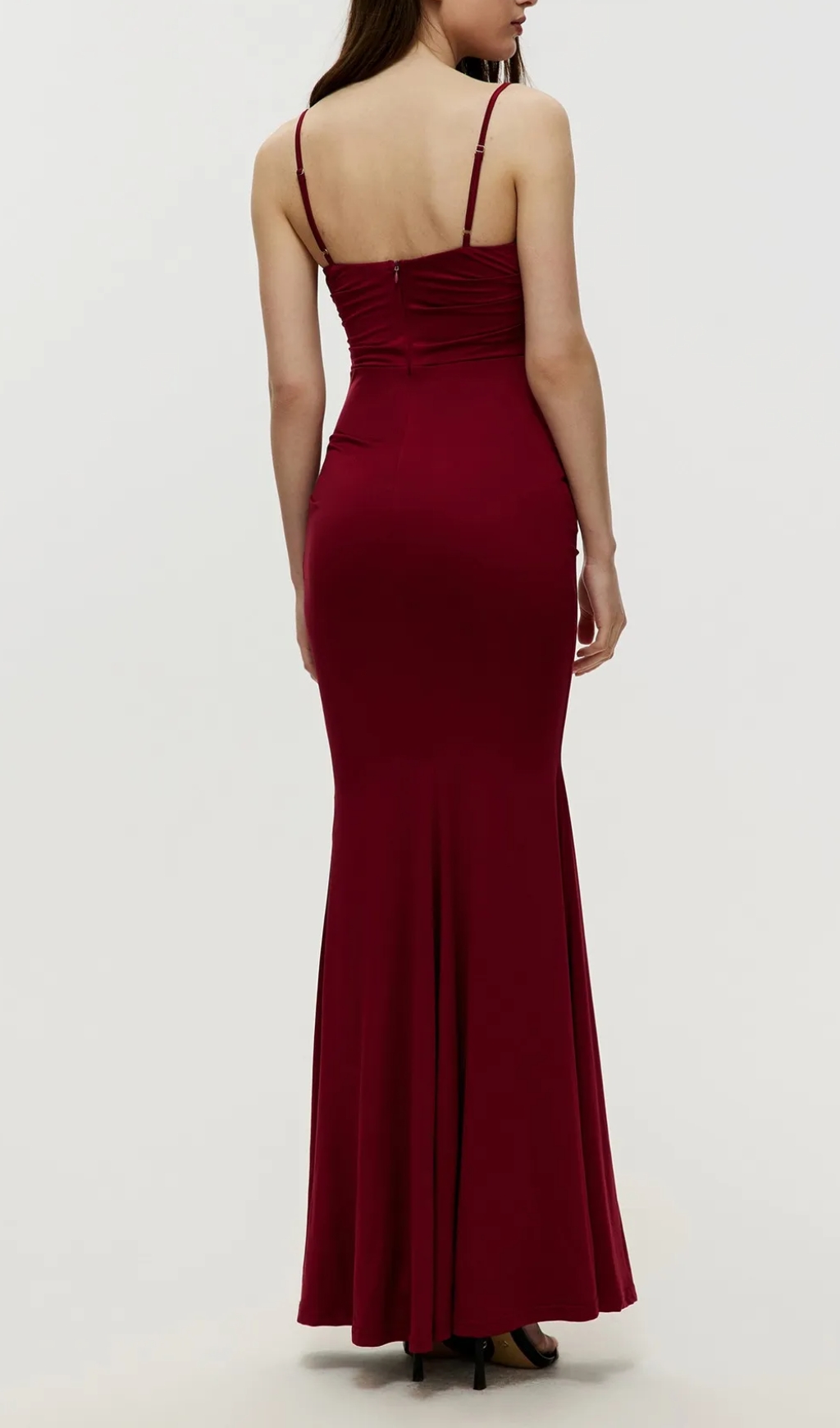 Maxi Gathered Cami Dress in wine red
