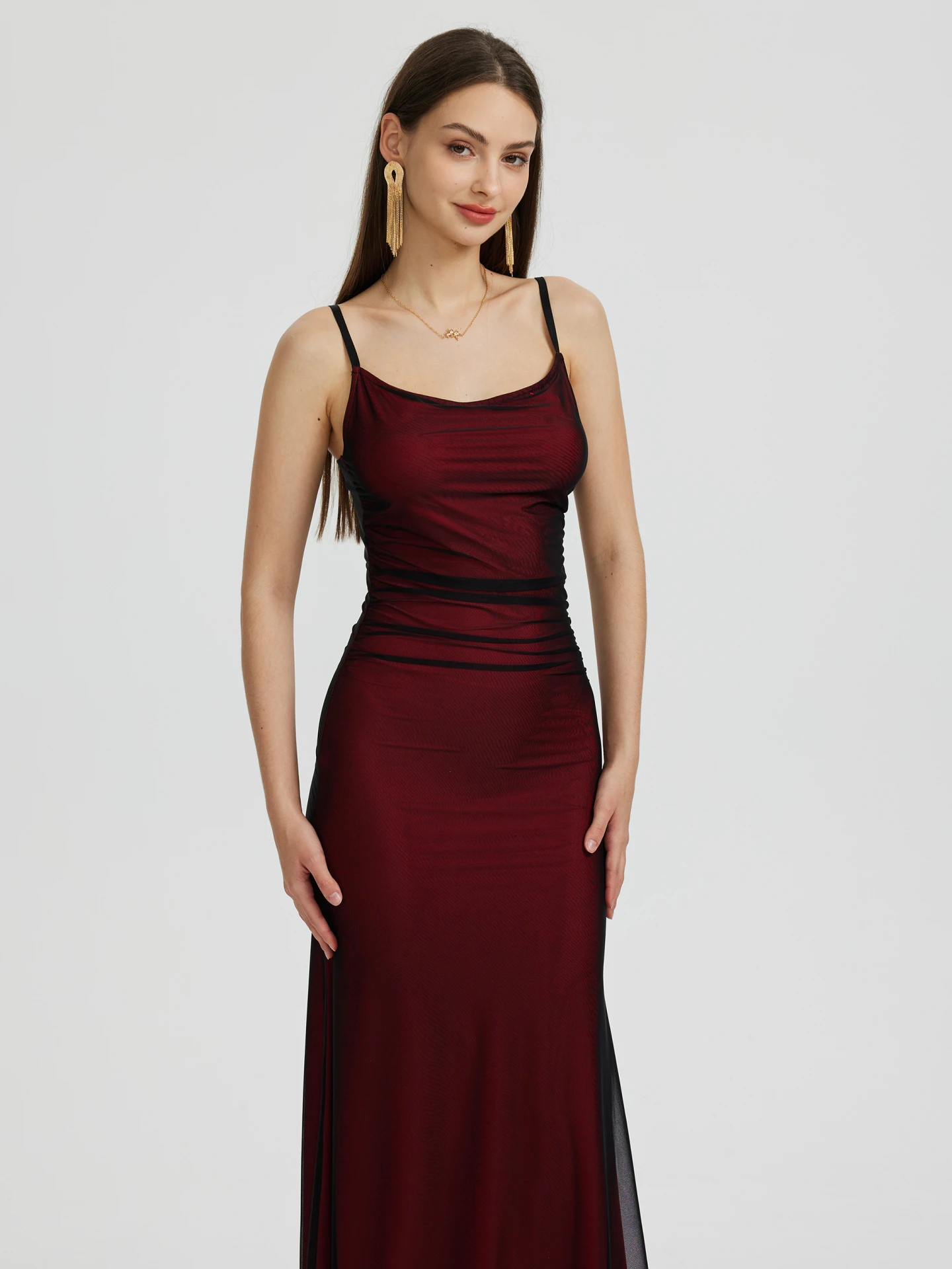 Gathered Bodycon Dress IN Burgundy
