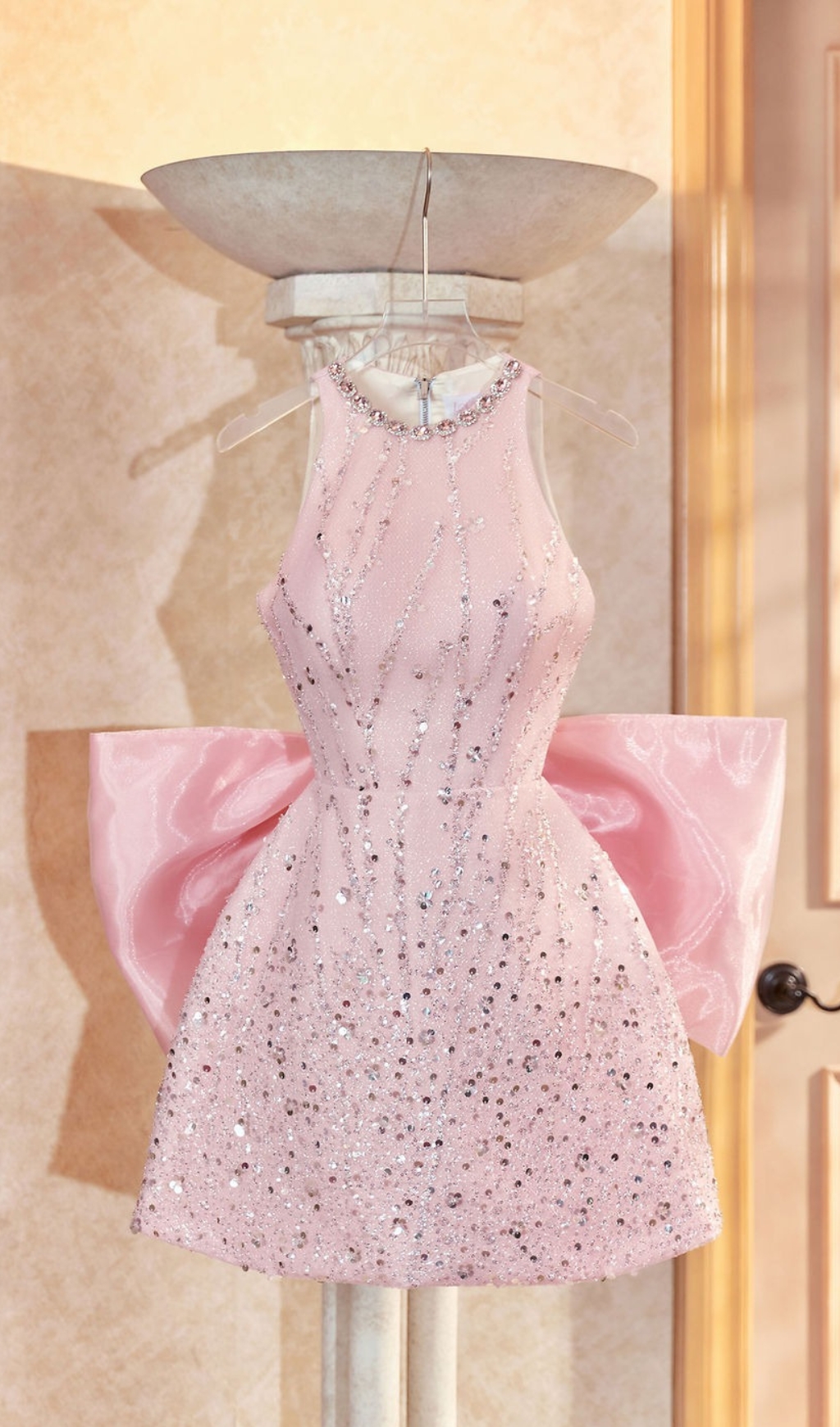 PINK BOW CRYSTAL MINI DRESS