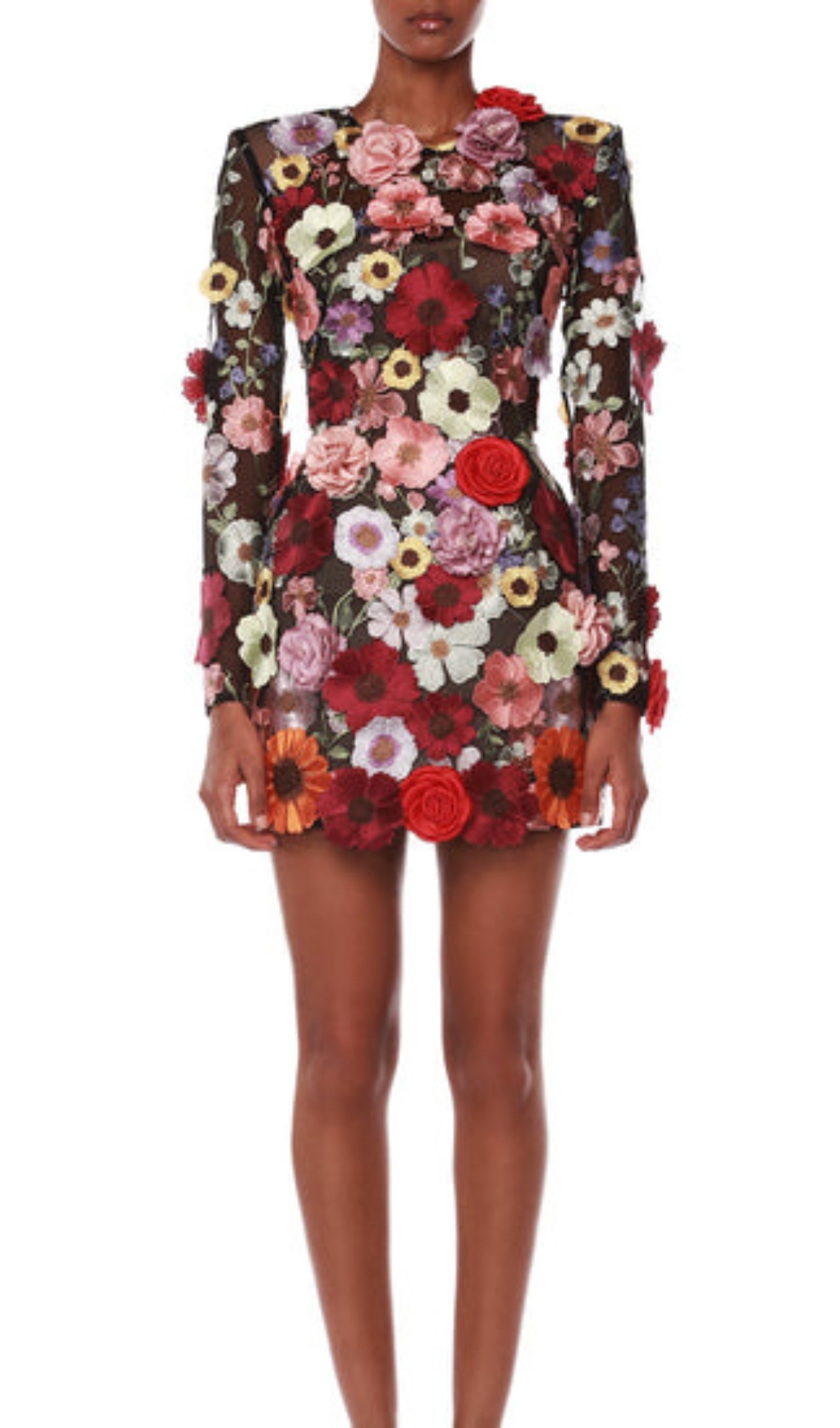 3D FLOWER LONG SLEEVE MINI DRESS