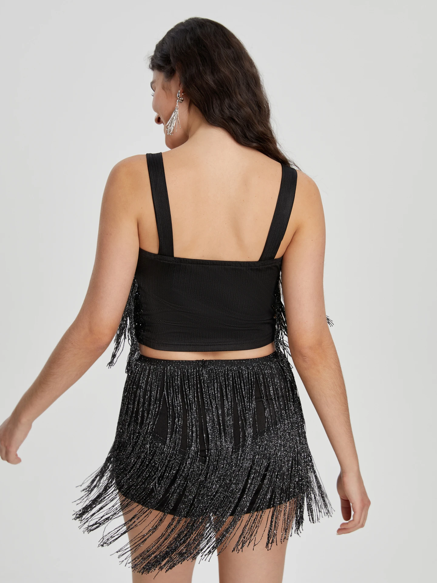 Fringed Cami Top in Black