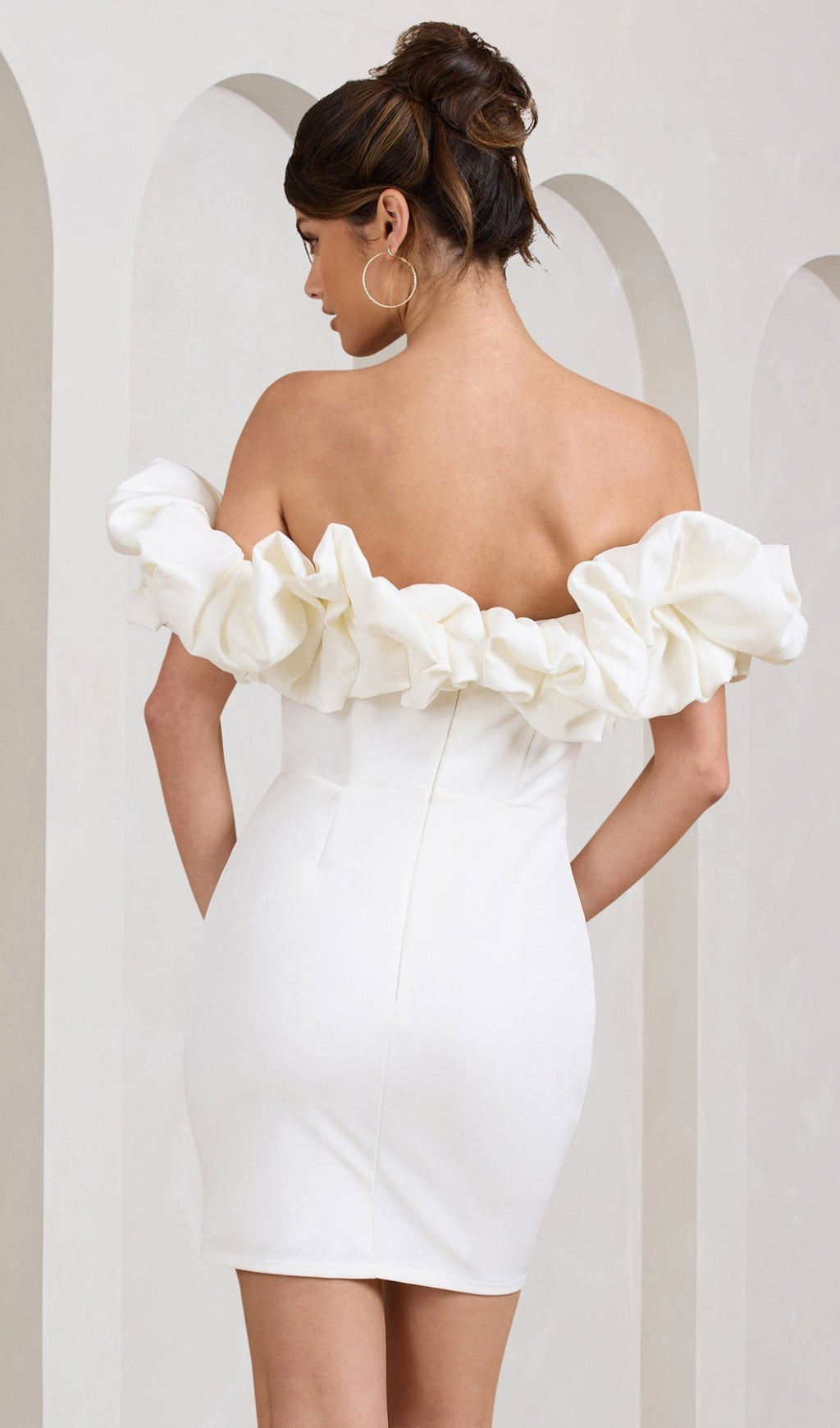 IVORY SATIN RUFFLE STRAPLESS DRESS