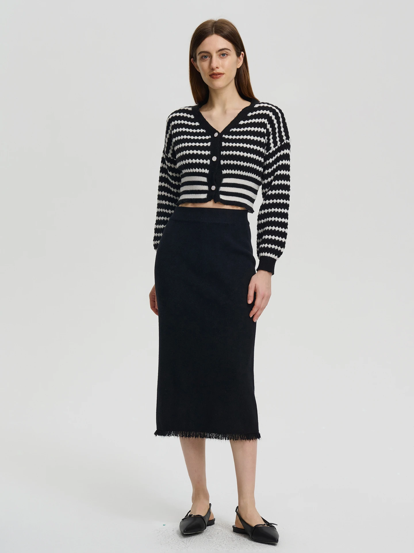 Color Block Knit Cardigan IN Black