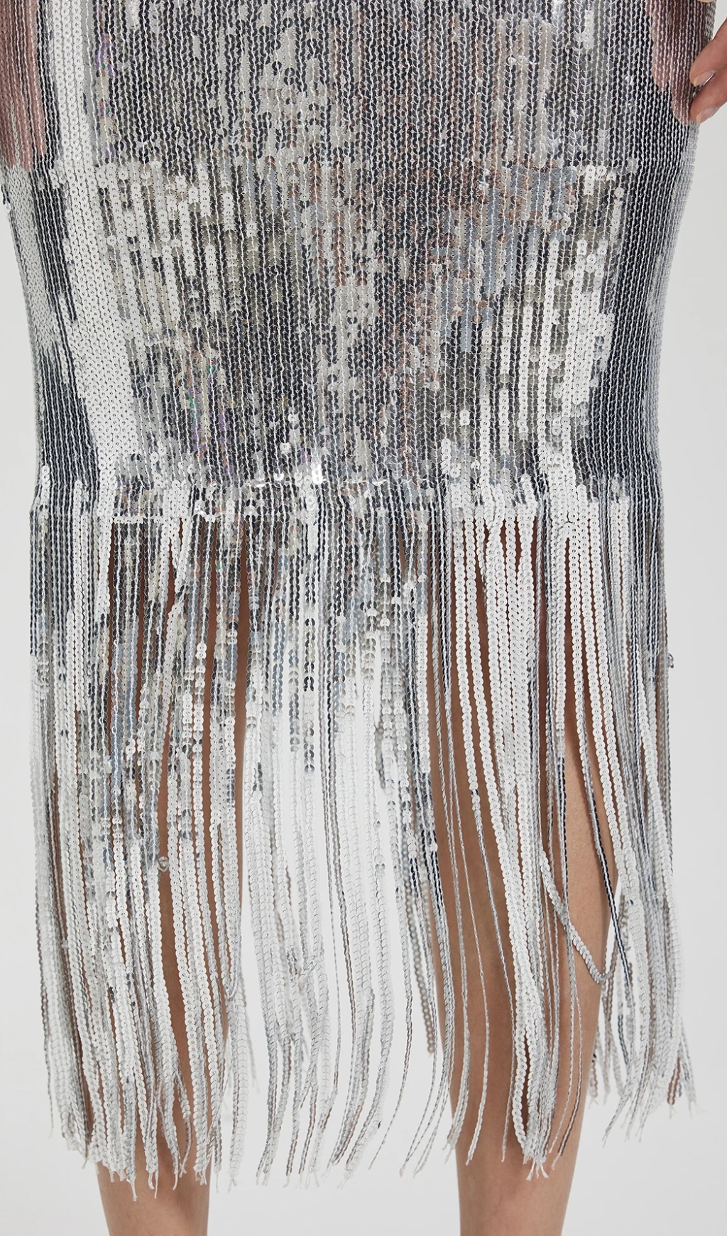Fringed Pencil Skirt in silver