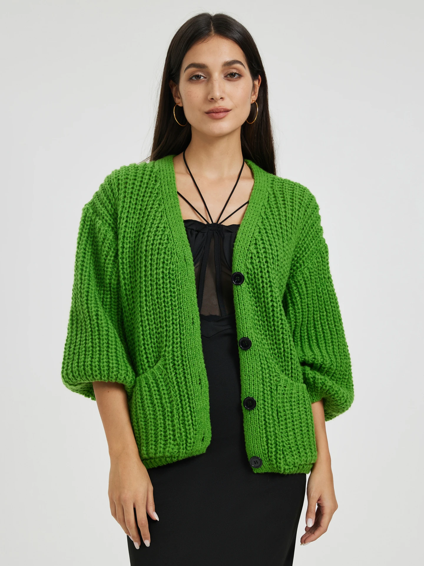Knit Cardigan IN Green