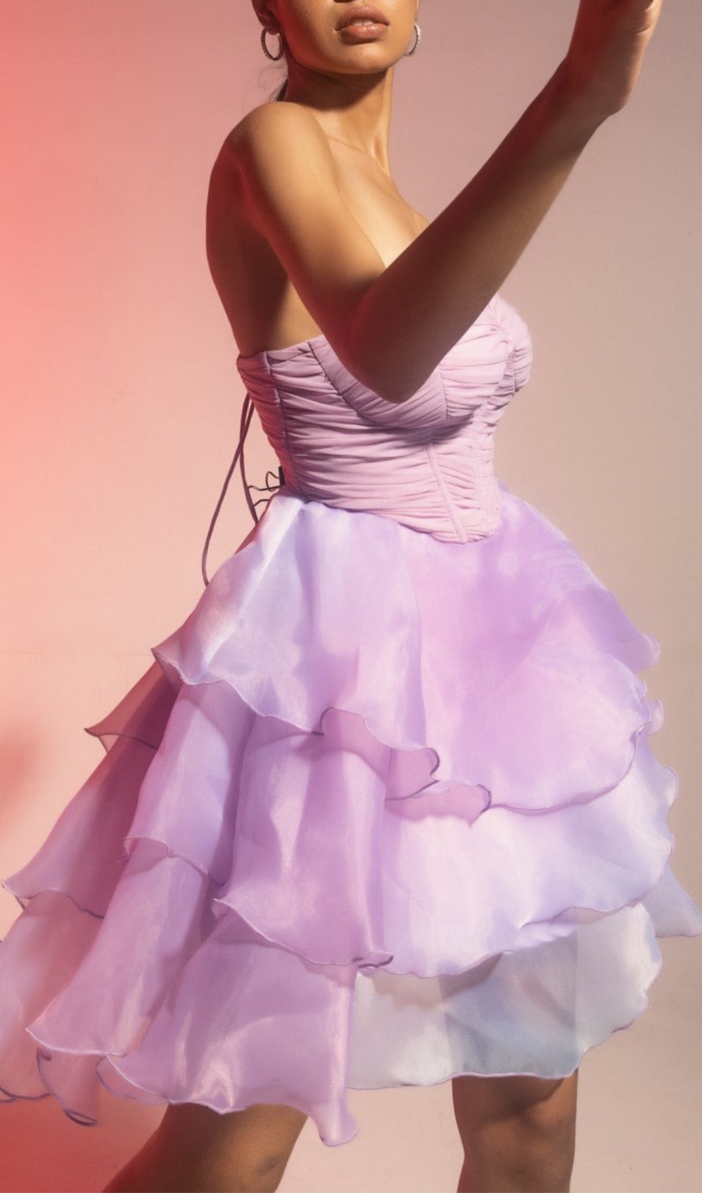 AVENDER OMBRE RUCHED MESH CORSET DRESS