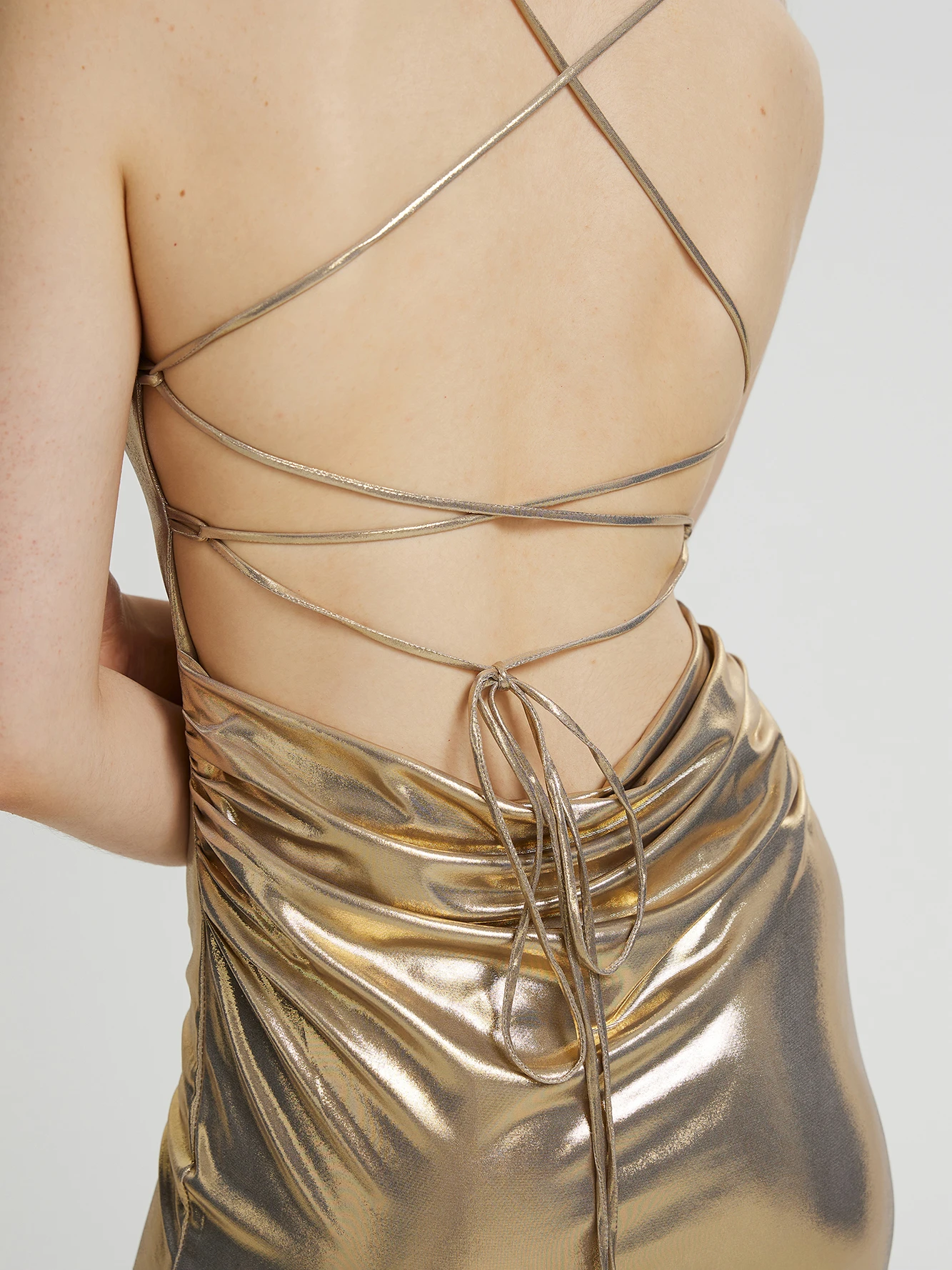 Lace Up A-Line Dress IN Gold