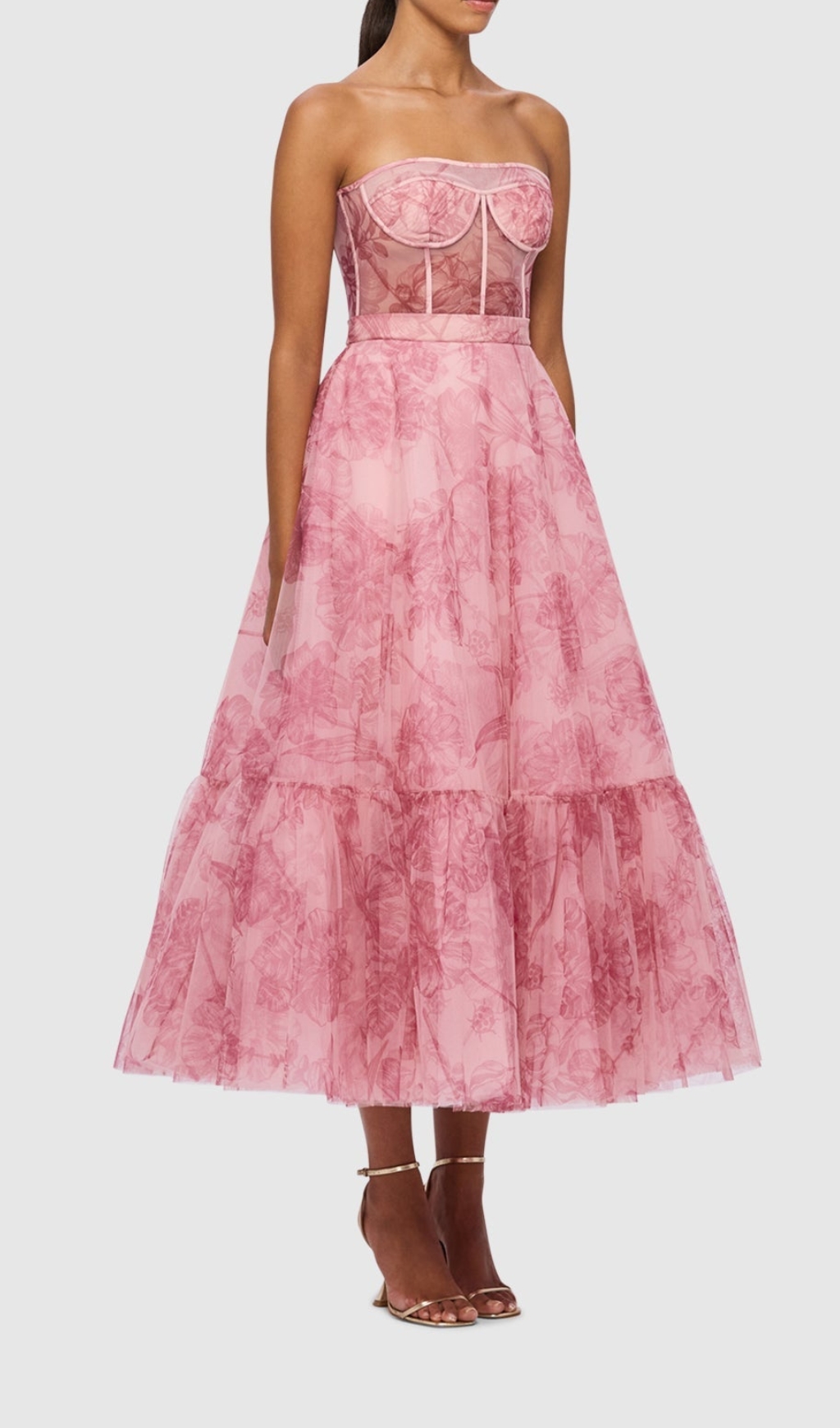 PINK STRAPLESS FLORAL MAXI DRESS