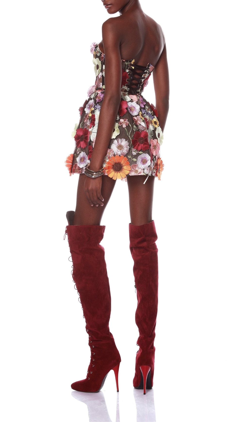 STRAPLESS FLOWER MINI DRESS