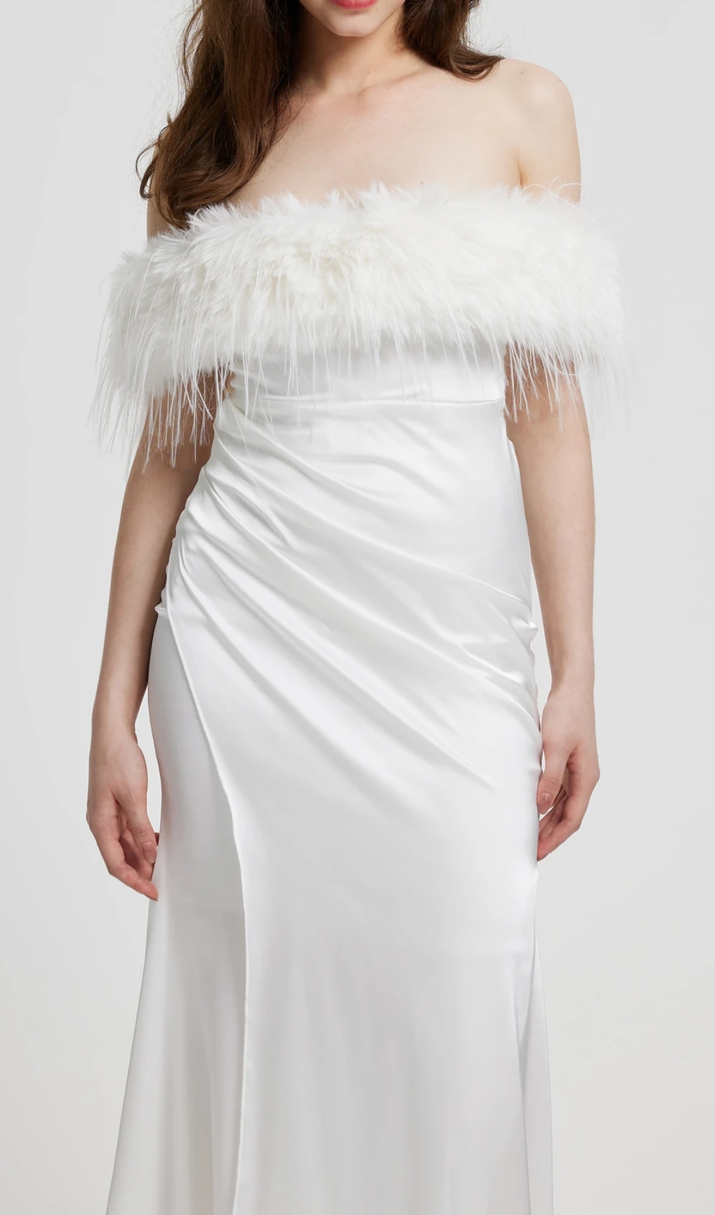 Feather Slip Dress in white