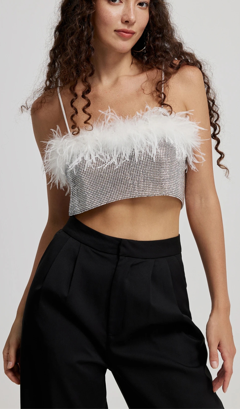 Feathered Cropped Cami in Silver
