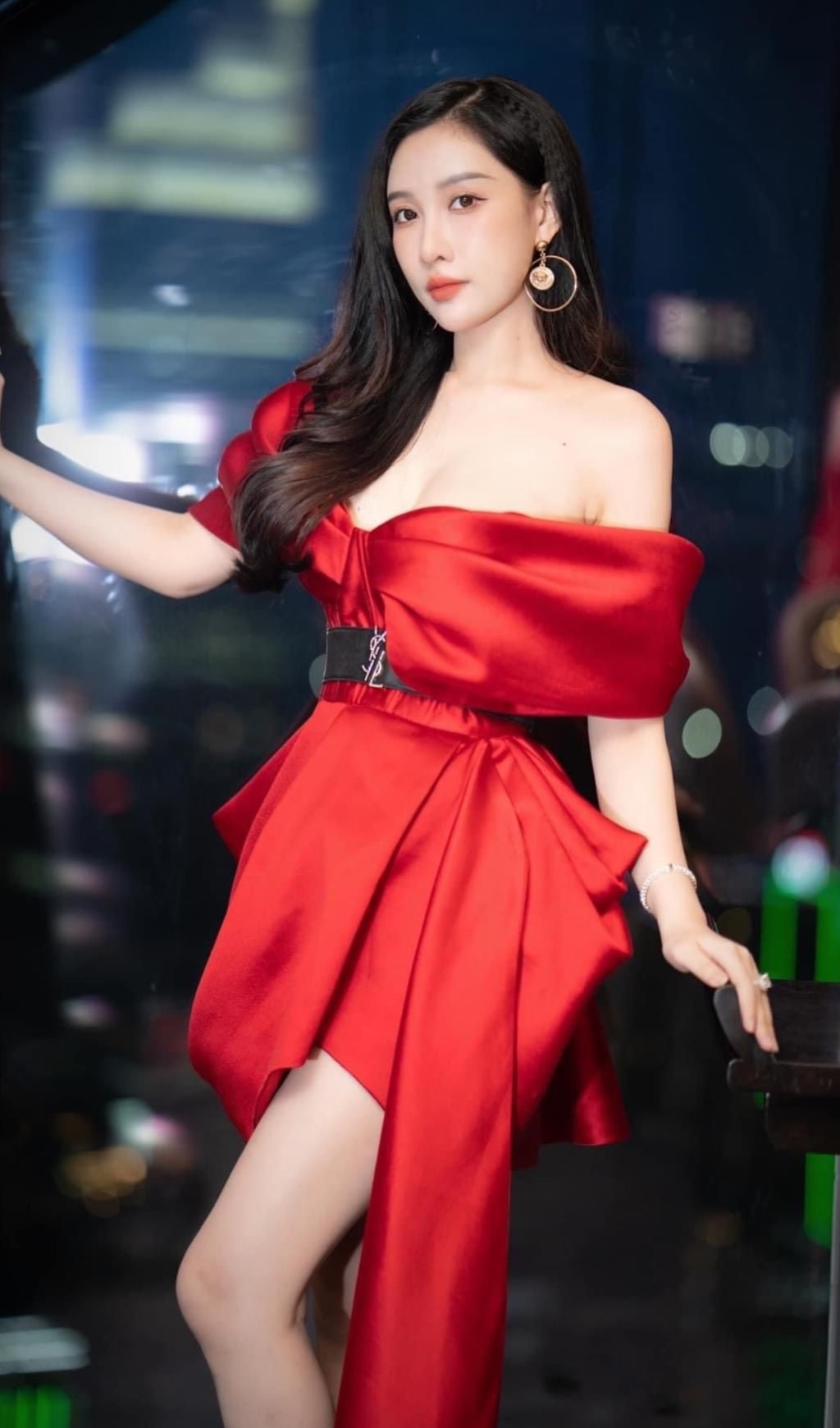 RED SATIN BOW MINI DRESS