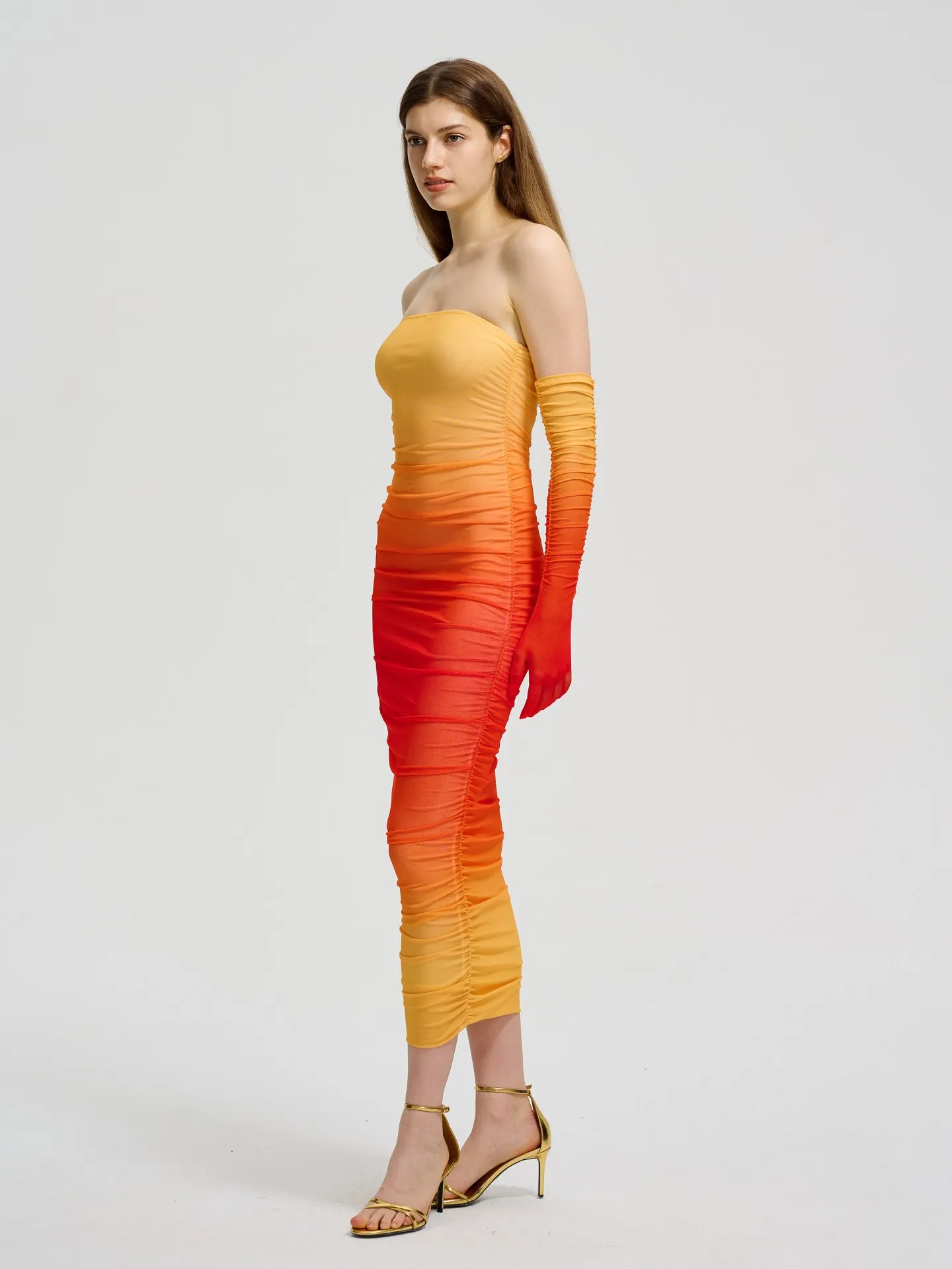 Draped Bodycon Dress in Orange