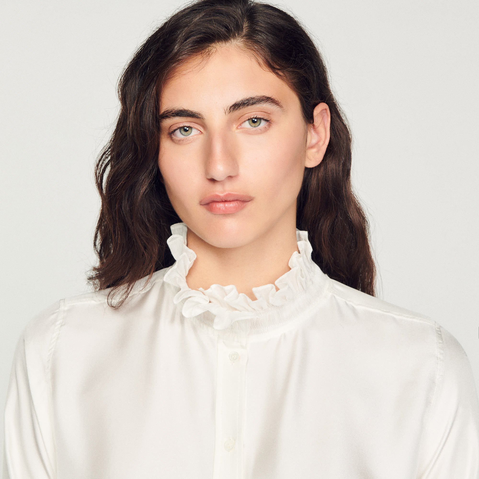 Silk shirt with gathered collar