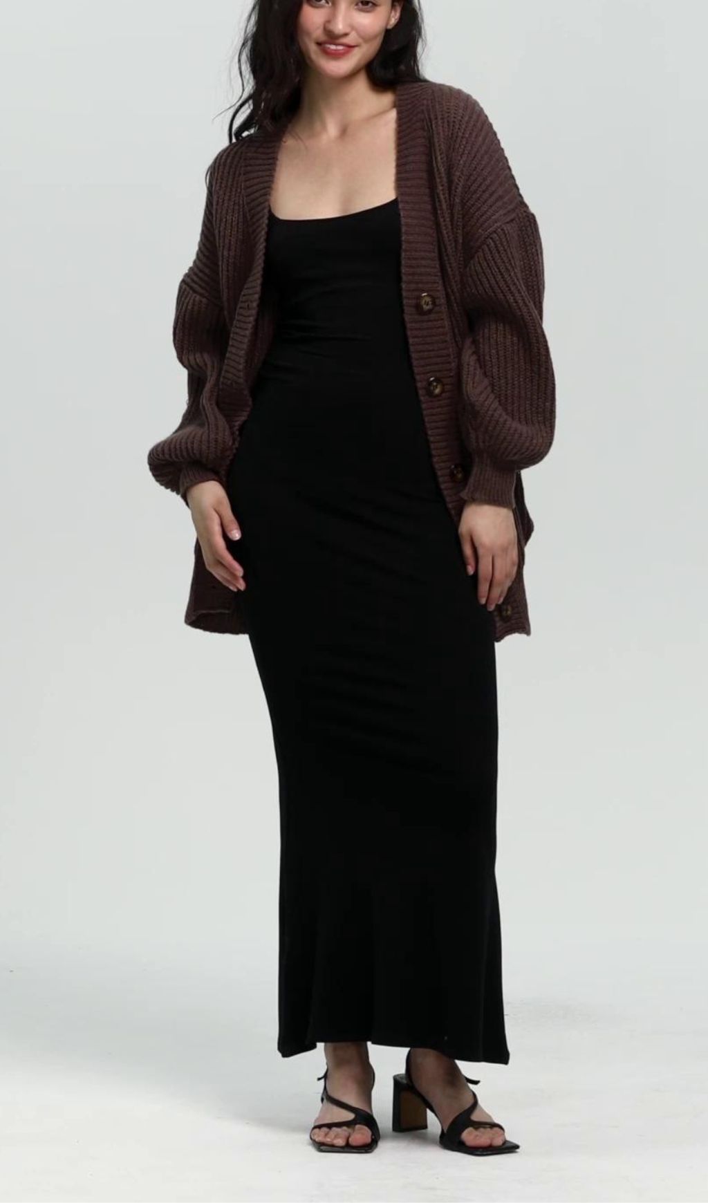 Buttoned Knit Cardigan IN Brown