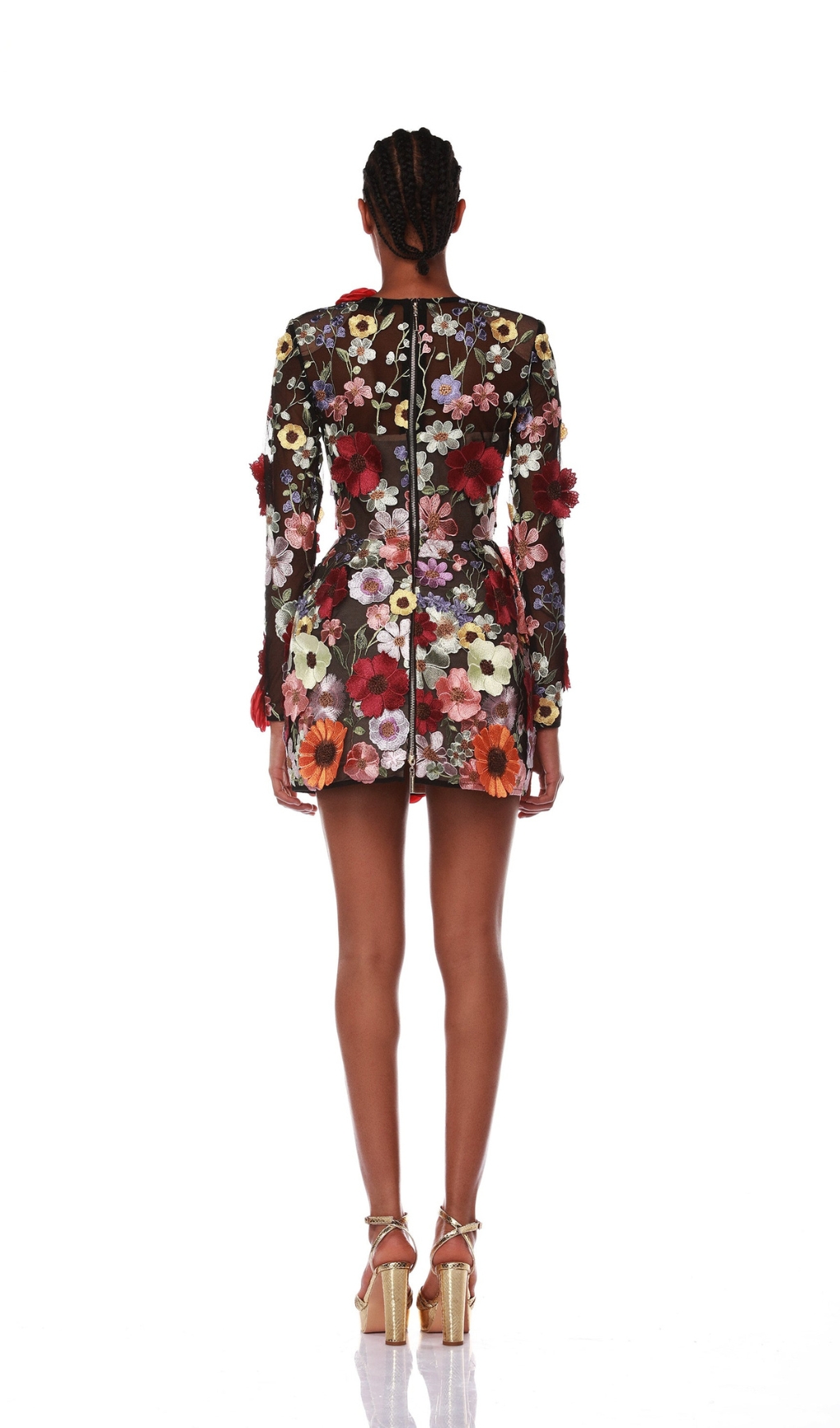 3D FLOWER LONG SLEEVE MINI DRESS