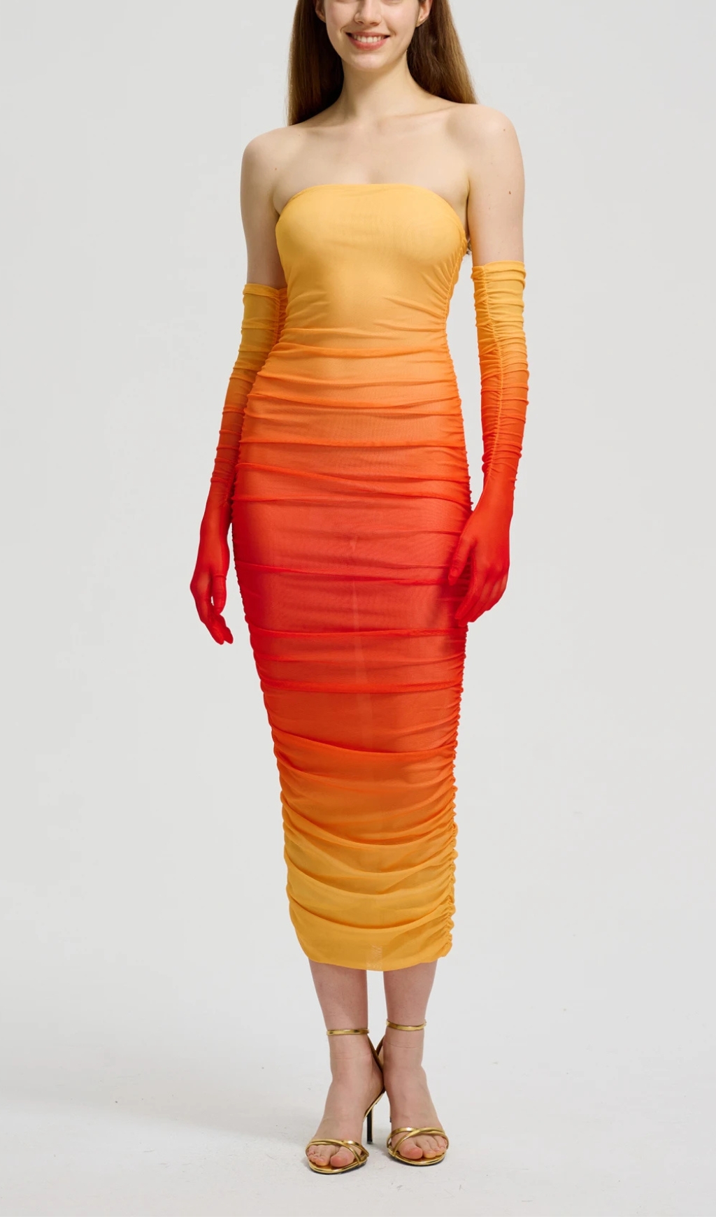 Draped Bodycon Dress in Orange