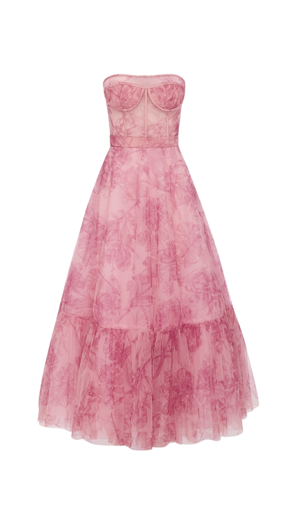 PINK STRAPLESS FLORAL MAXI DRESS