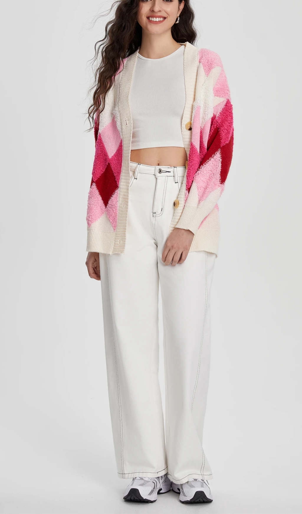 Color Block Knit Cardigan in Red