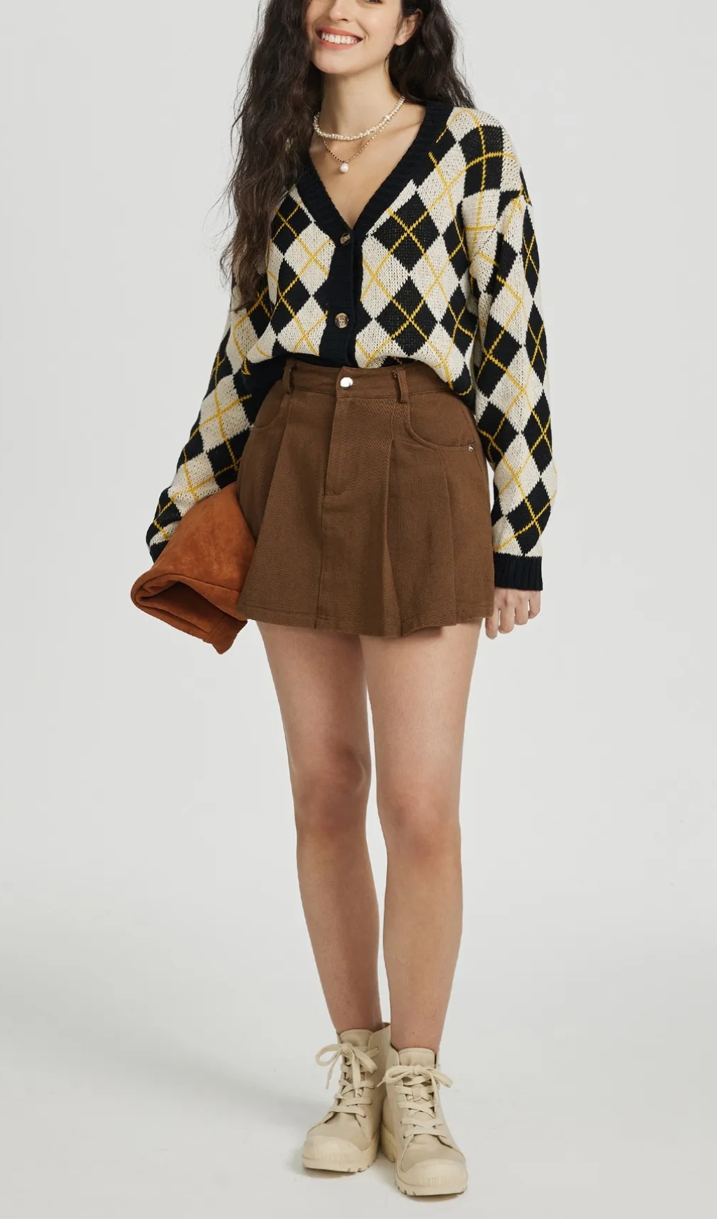 Buttoned Knit Cardigan in Apricot