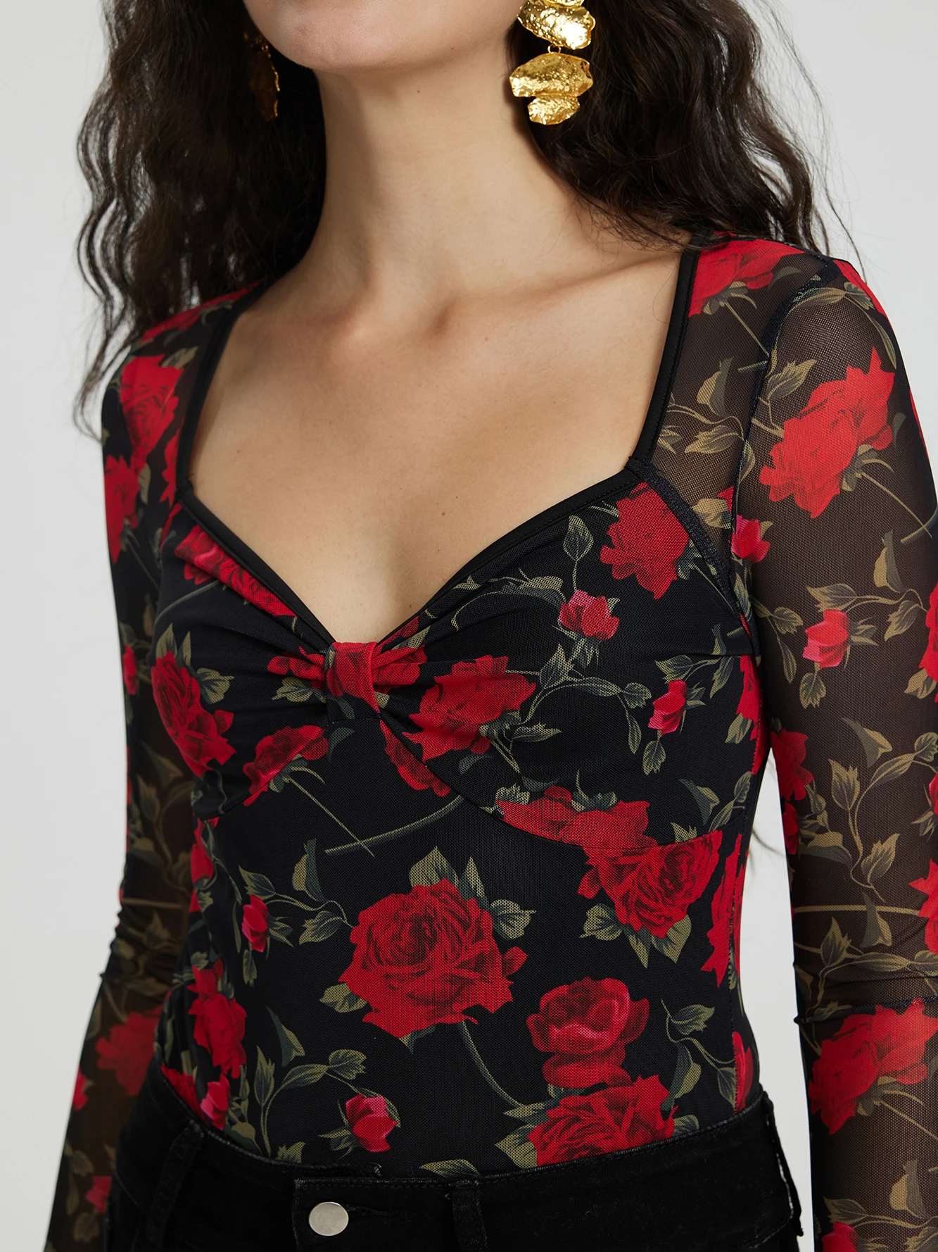 Knotted Bodysuit IN Black-Red