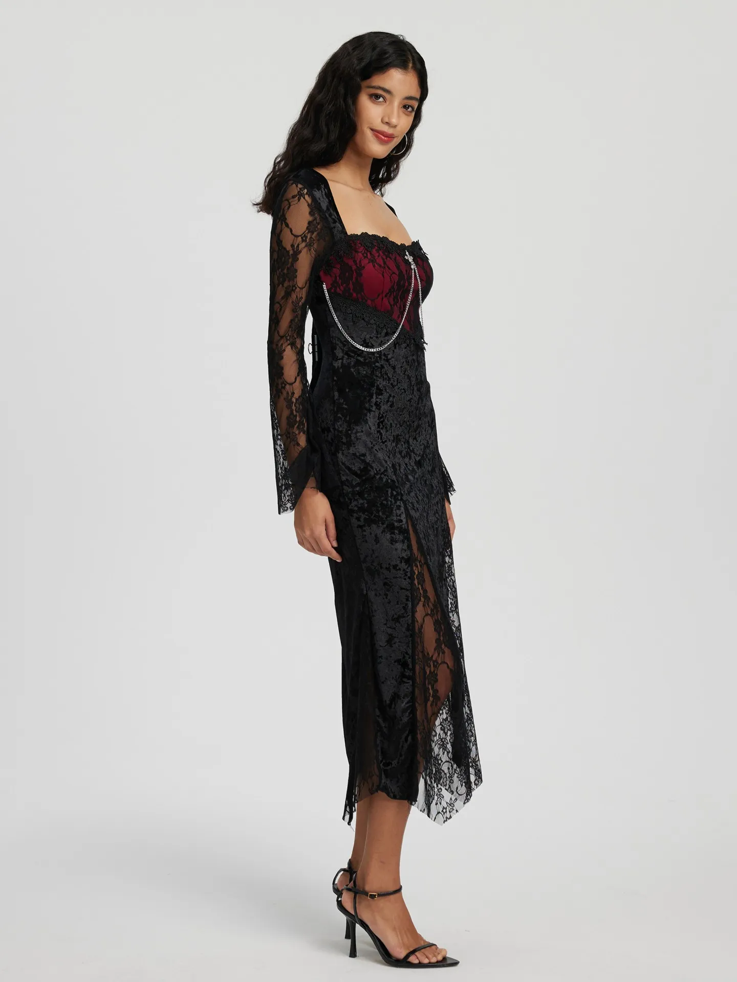 View More Patchwork A-Line Dress in Black