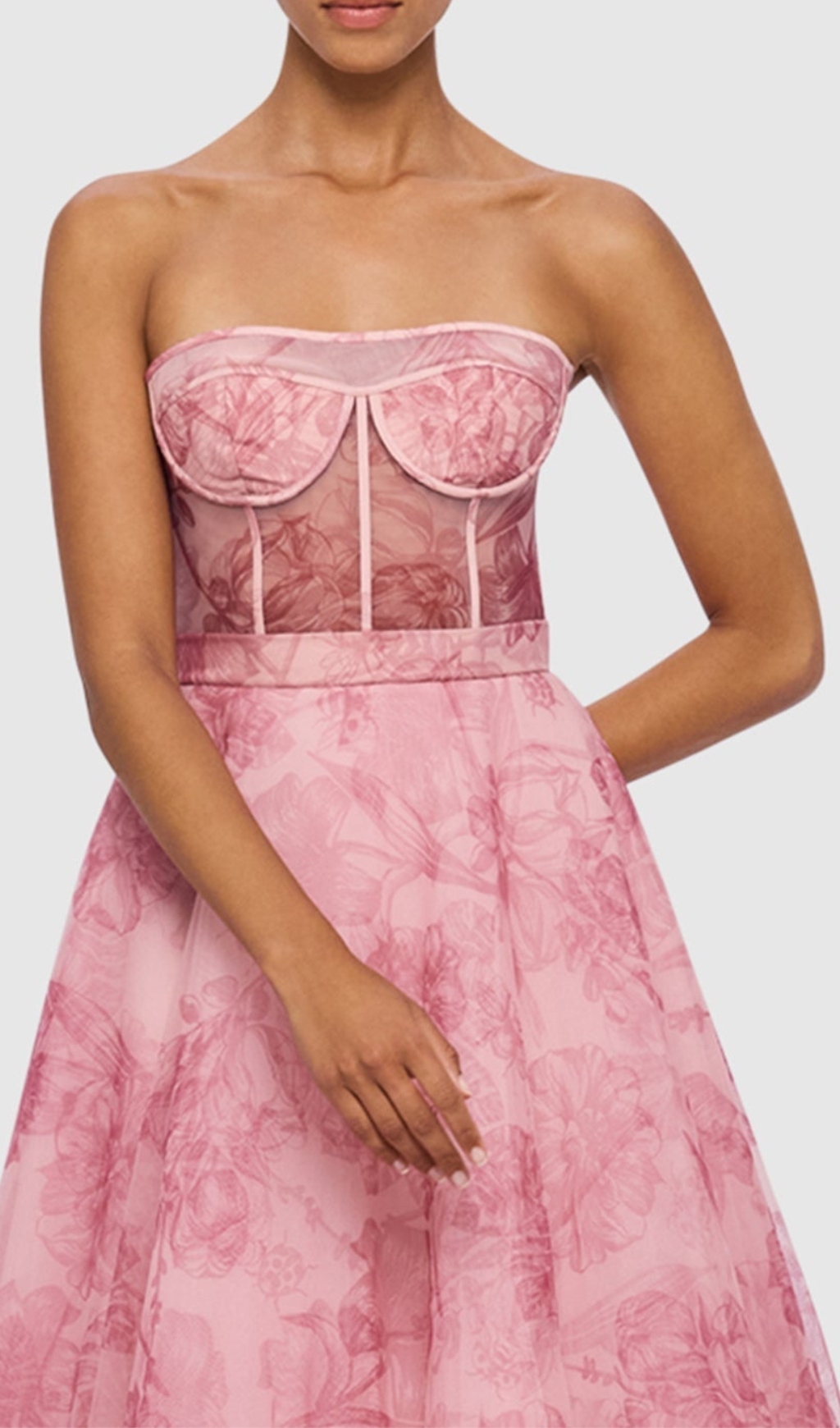 PINK STRAPLESS FLORAL MAXI DRESS