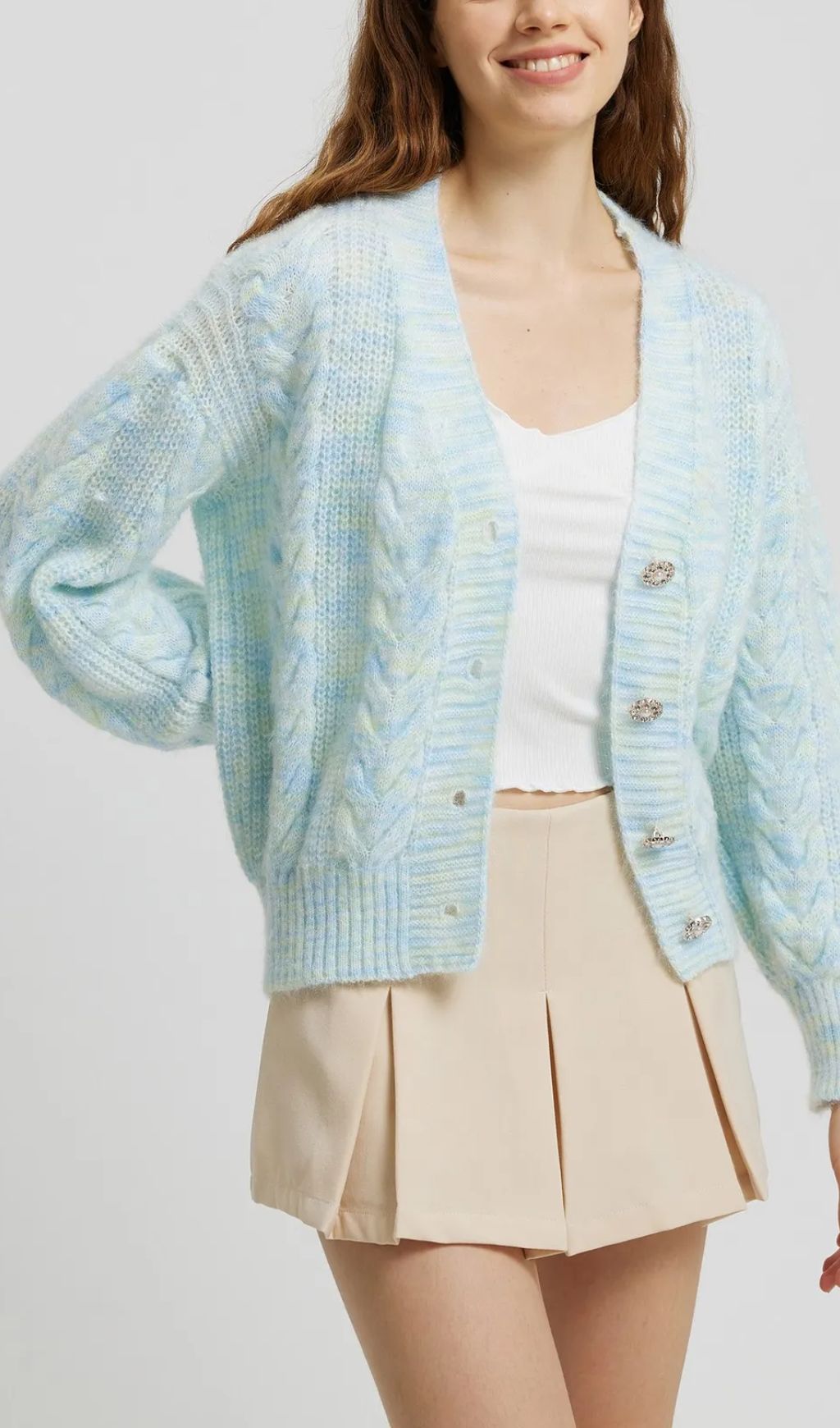 Buttoned Knit Cardigan IN Light Blue