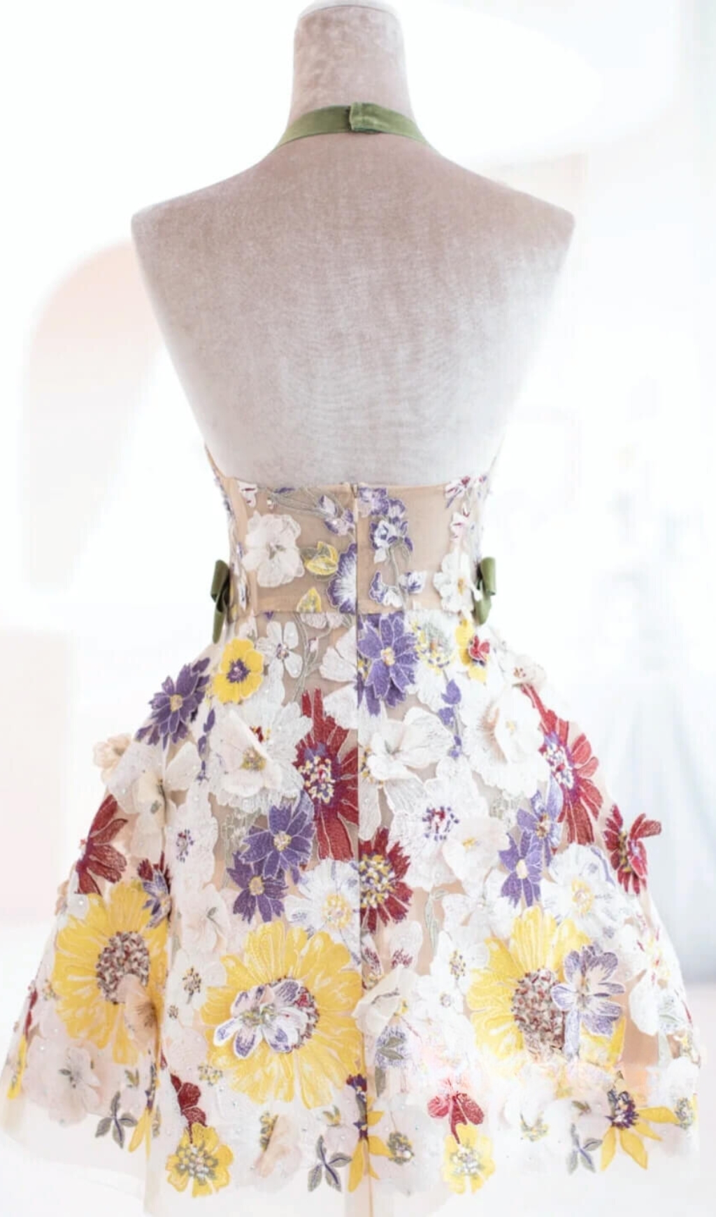 Multi-colored 3D Flower Halter Short Prom Dress