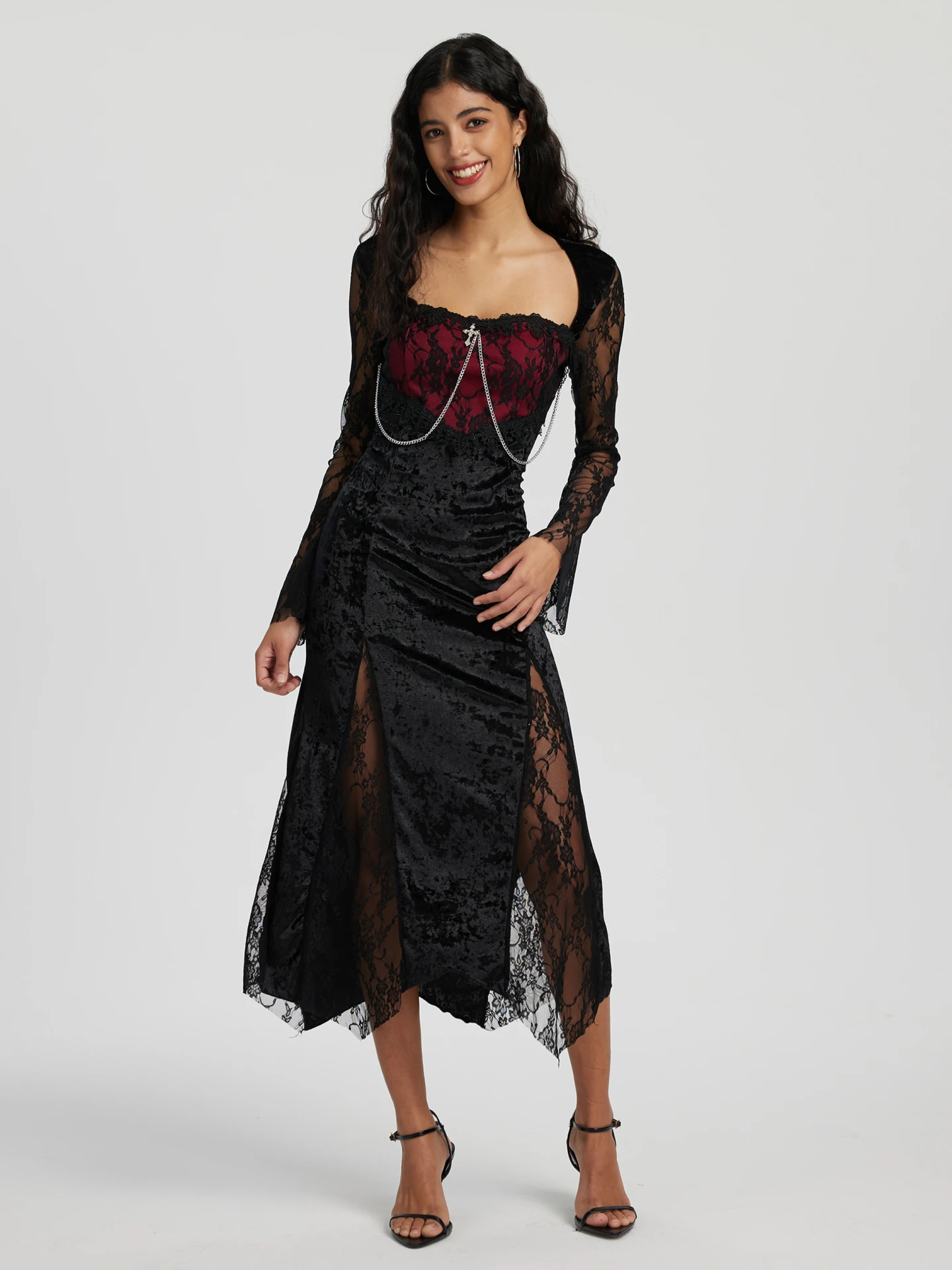 View More Patchwork A-Line Dress in Black