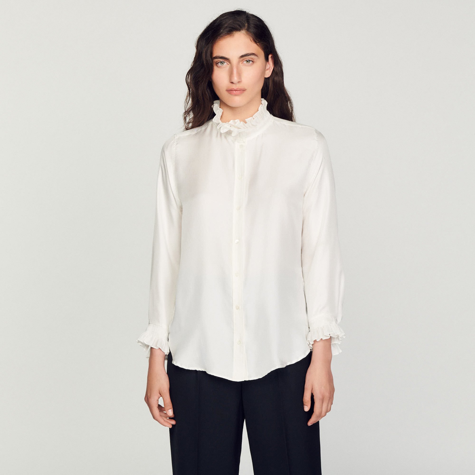 Silk shirt with gathered collar