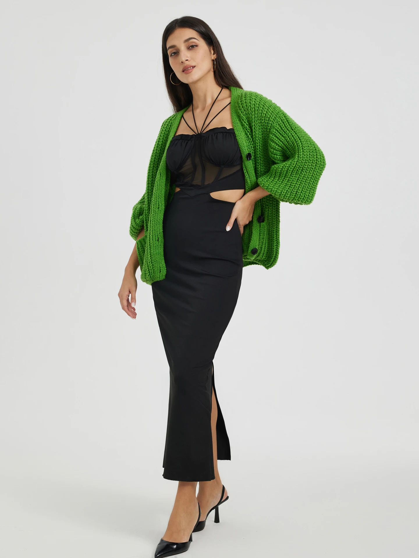 Knit Cardigan IN Green