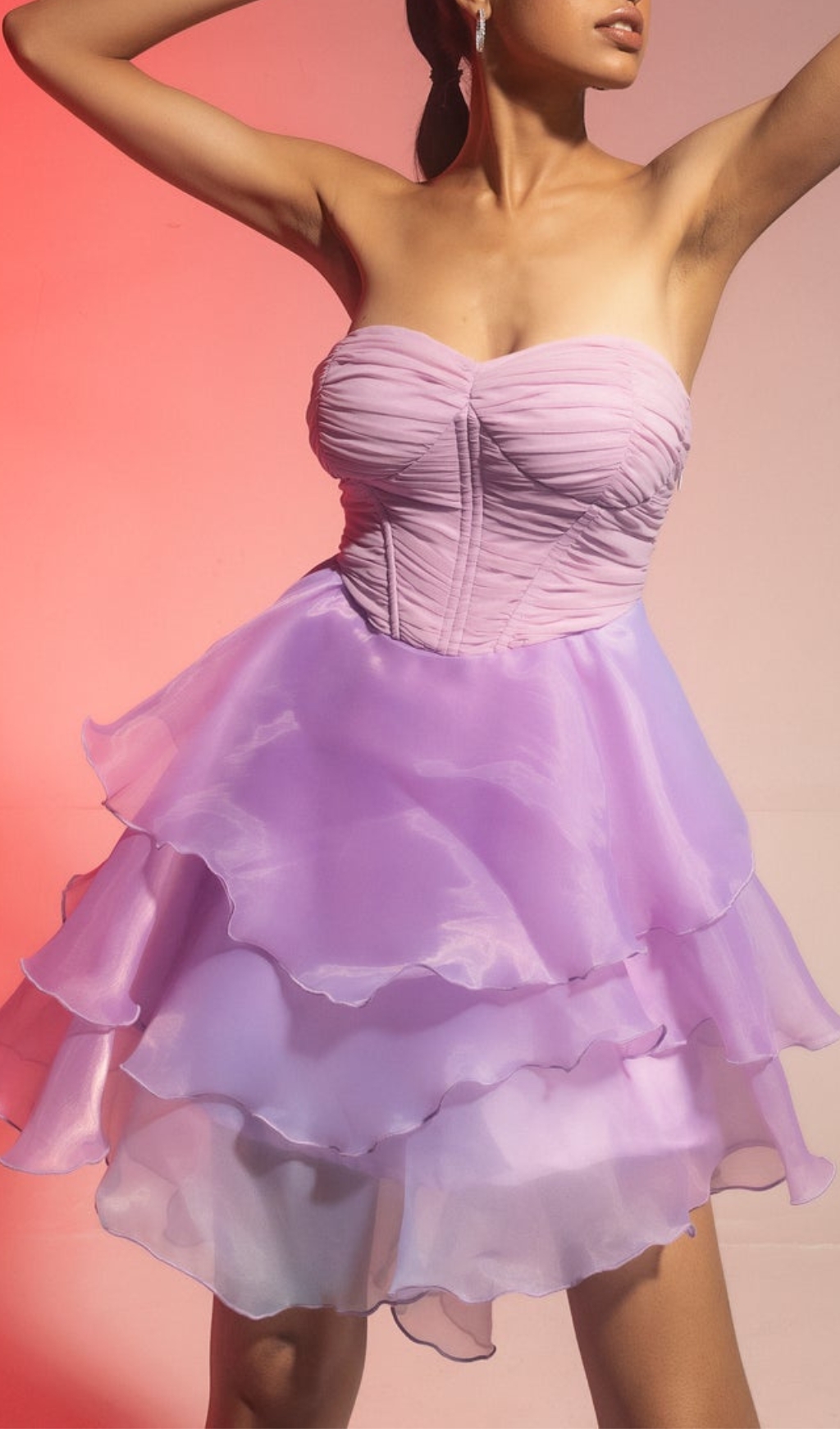 AVENDER OMBRE RUCHED MESH CORSET DRESS