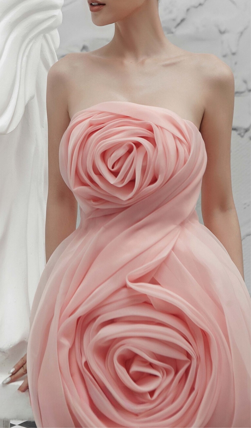 PEACH PINK STRAPLESS FLORAL MINI DRESS