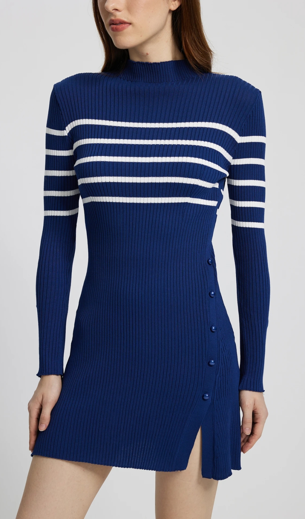 Buttoned Knit Dress In Blue