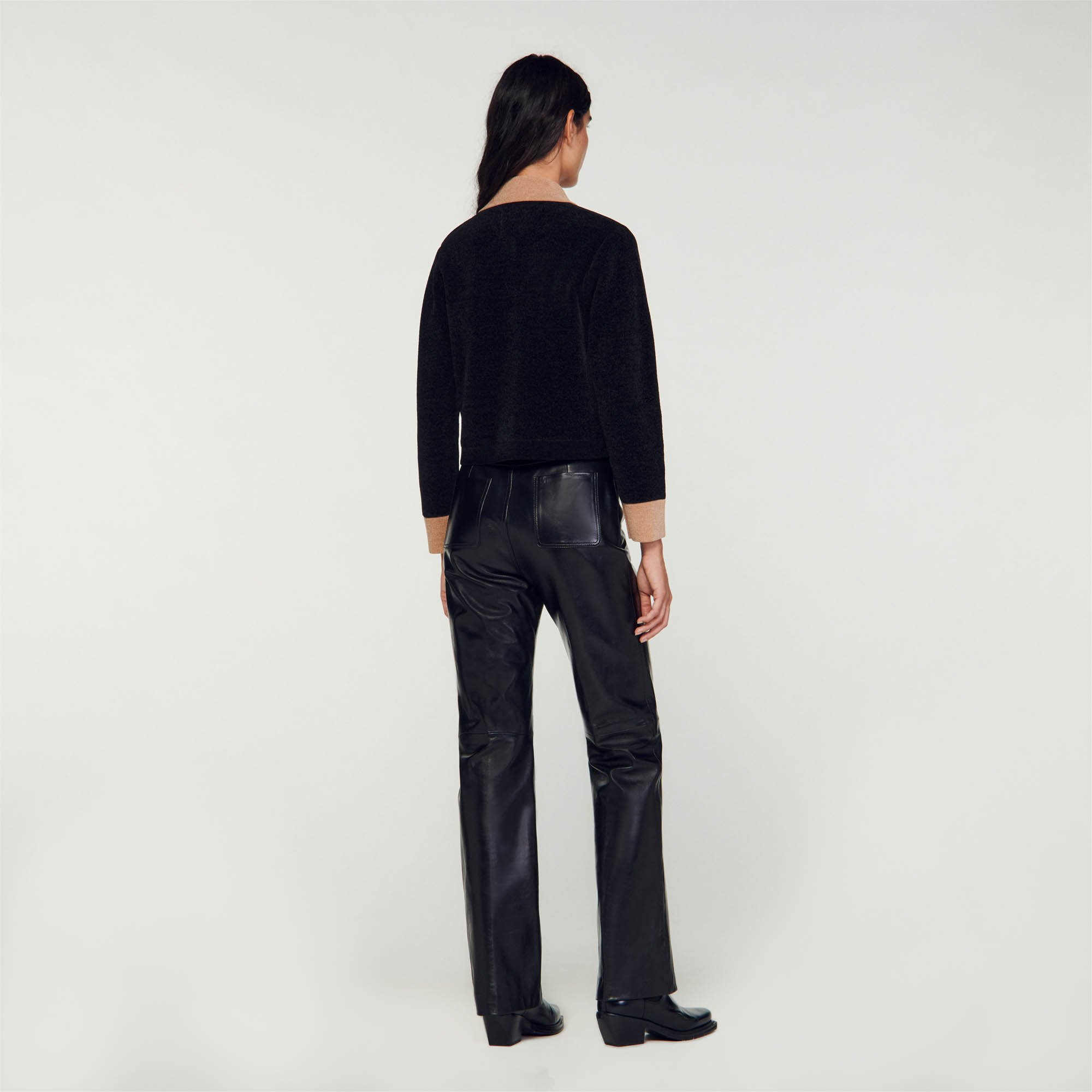 Cropped velour knit coatigan