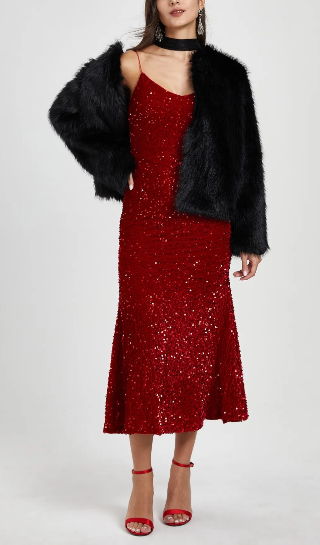 Sequinned Bodycon Dress IN Red