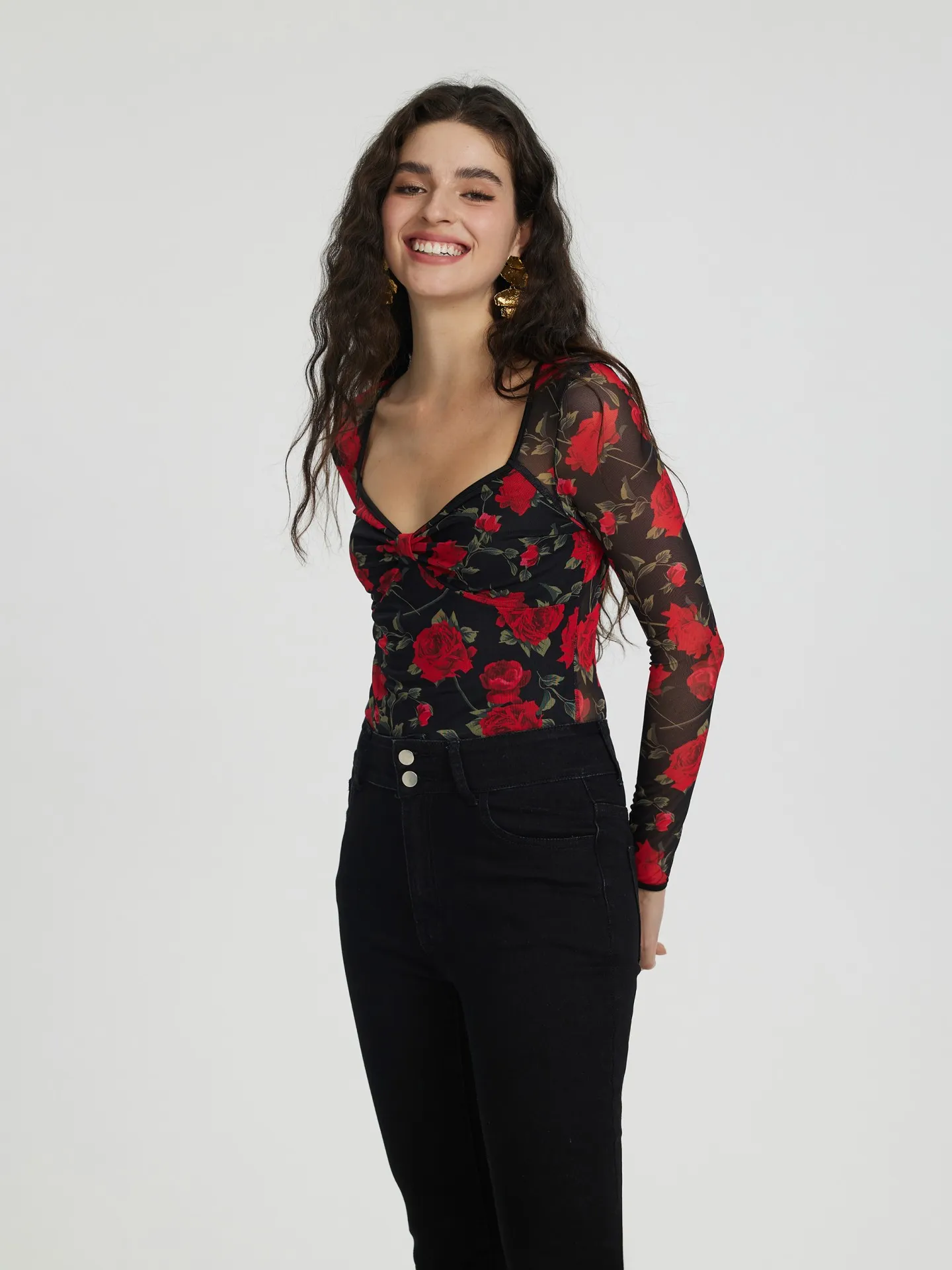 Knotted Bodysuit IN Black-Red