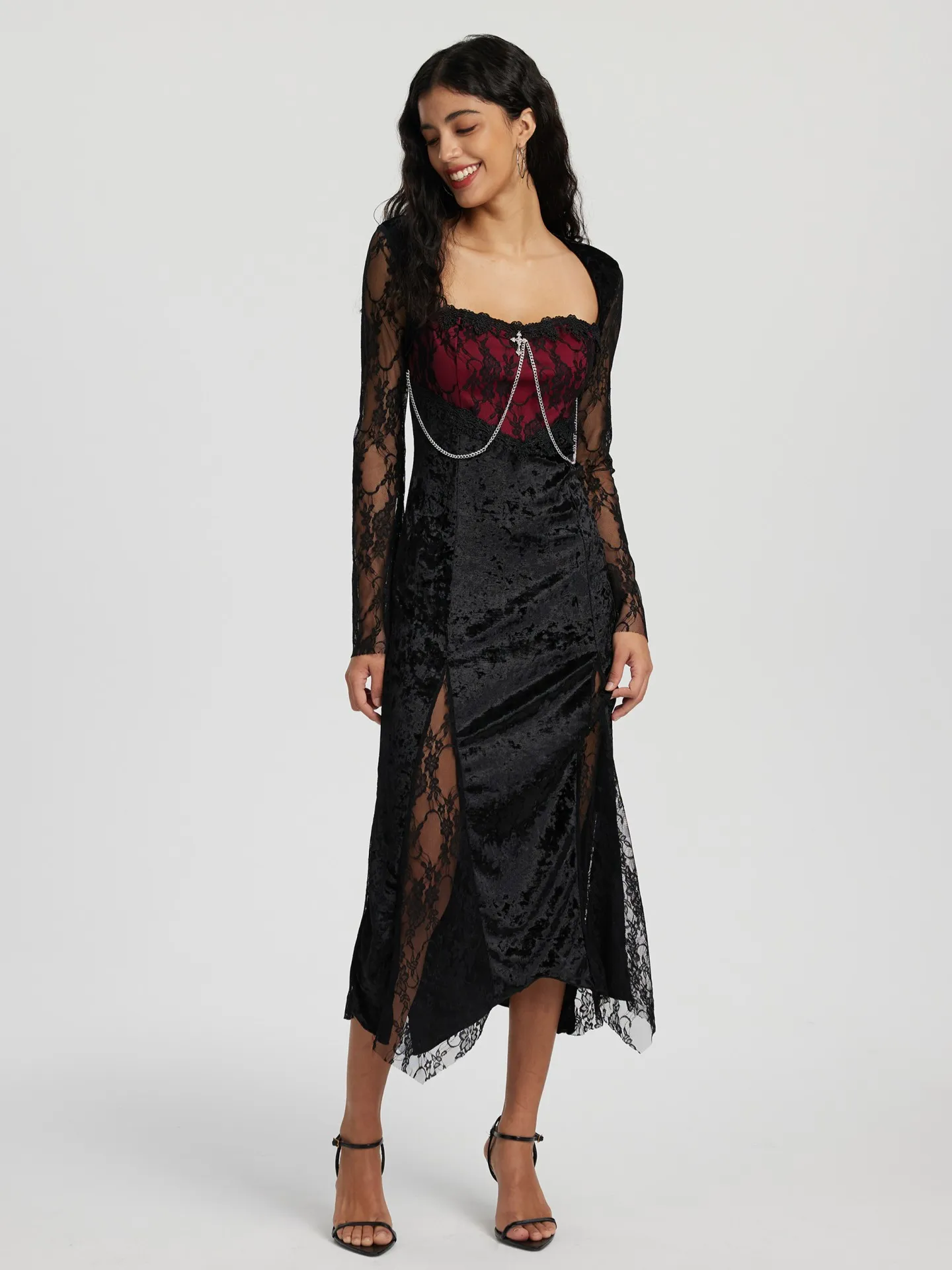 View More Patchwork A-Line Dress in Black