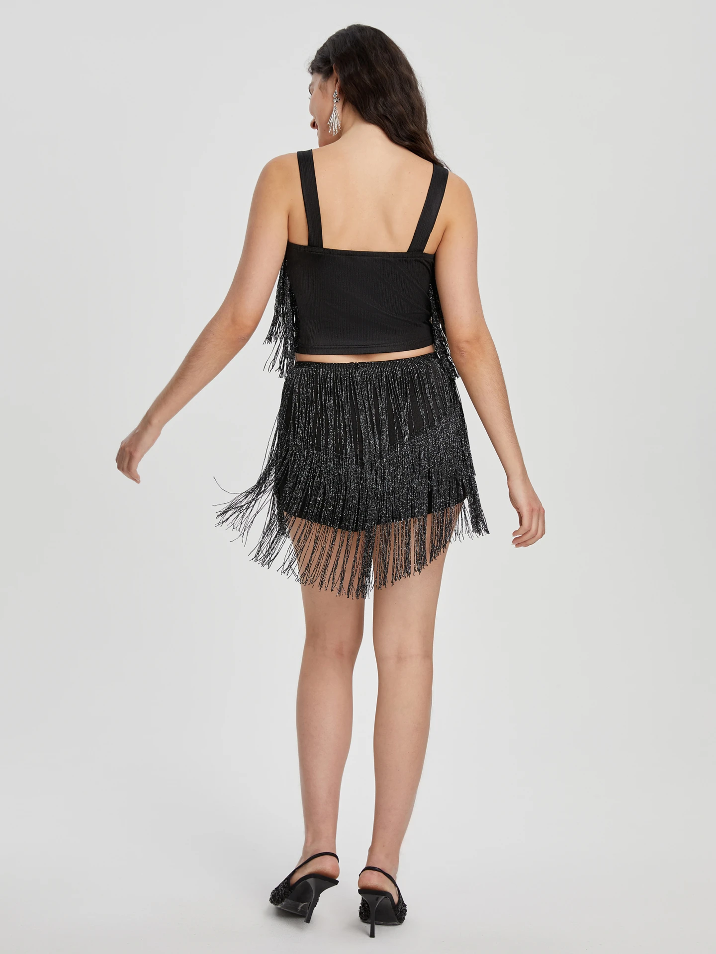Fringed Cami Top in Black