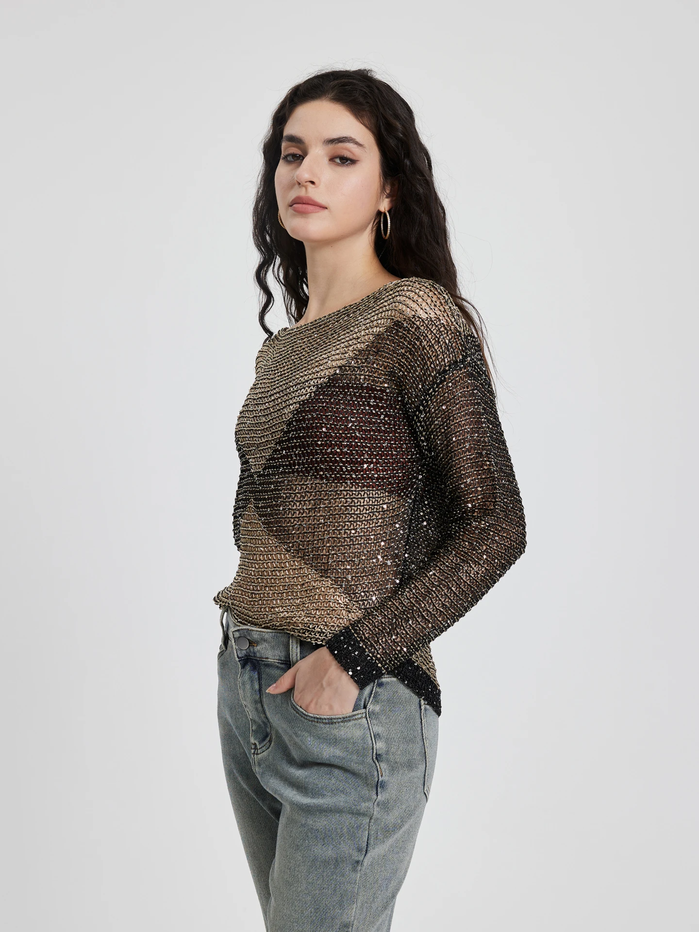 Sequinned Knit Pullover IN Gold
