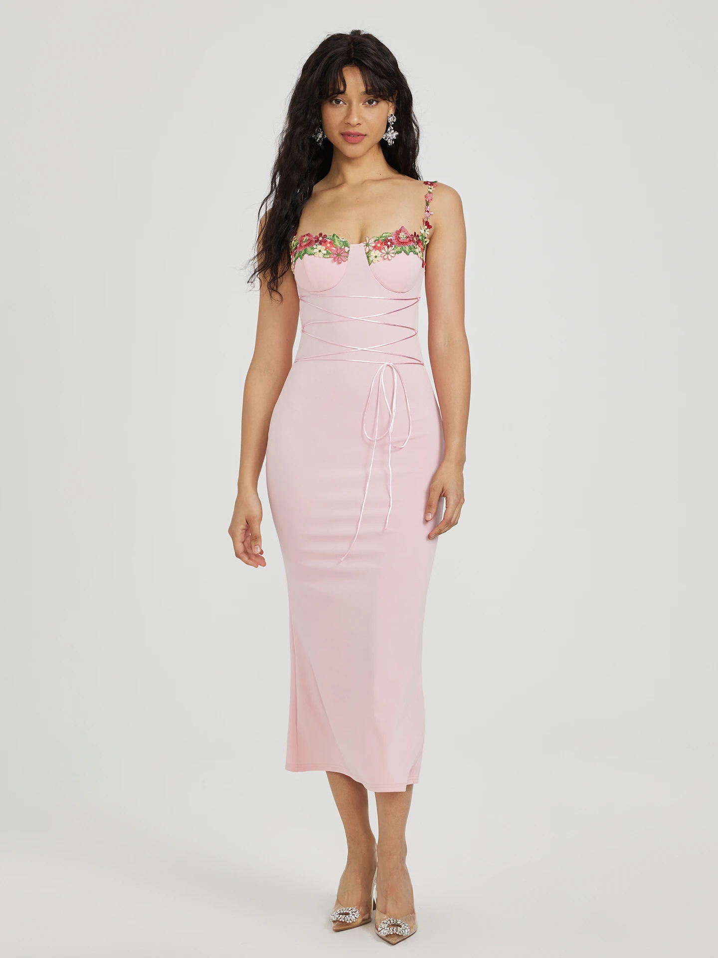 Embroidered Bodycon Dress IN Light Pink