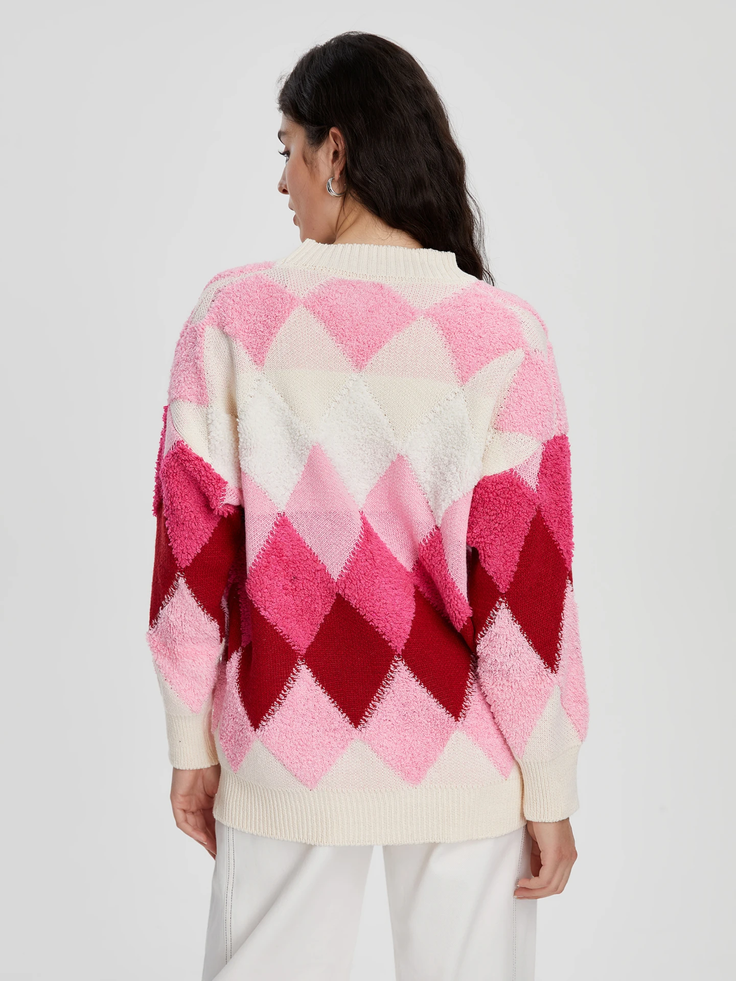 Color Block Knit Cardigan in Red