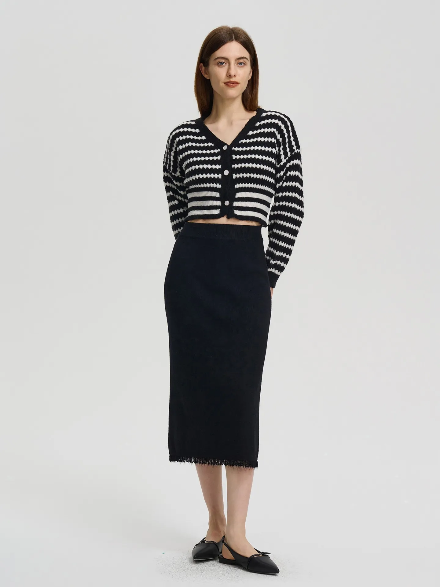 Color Block Knit Cardigan IN Black