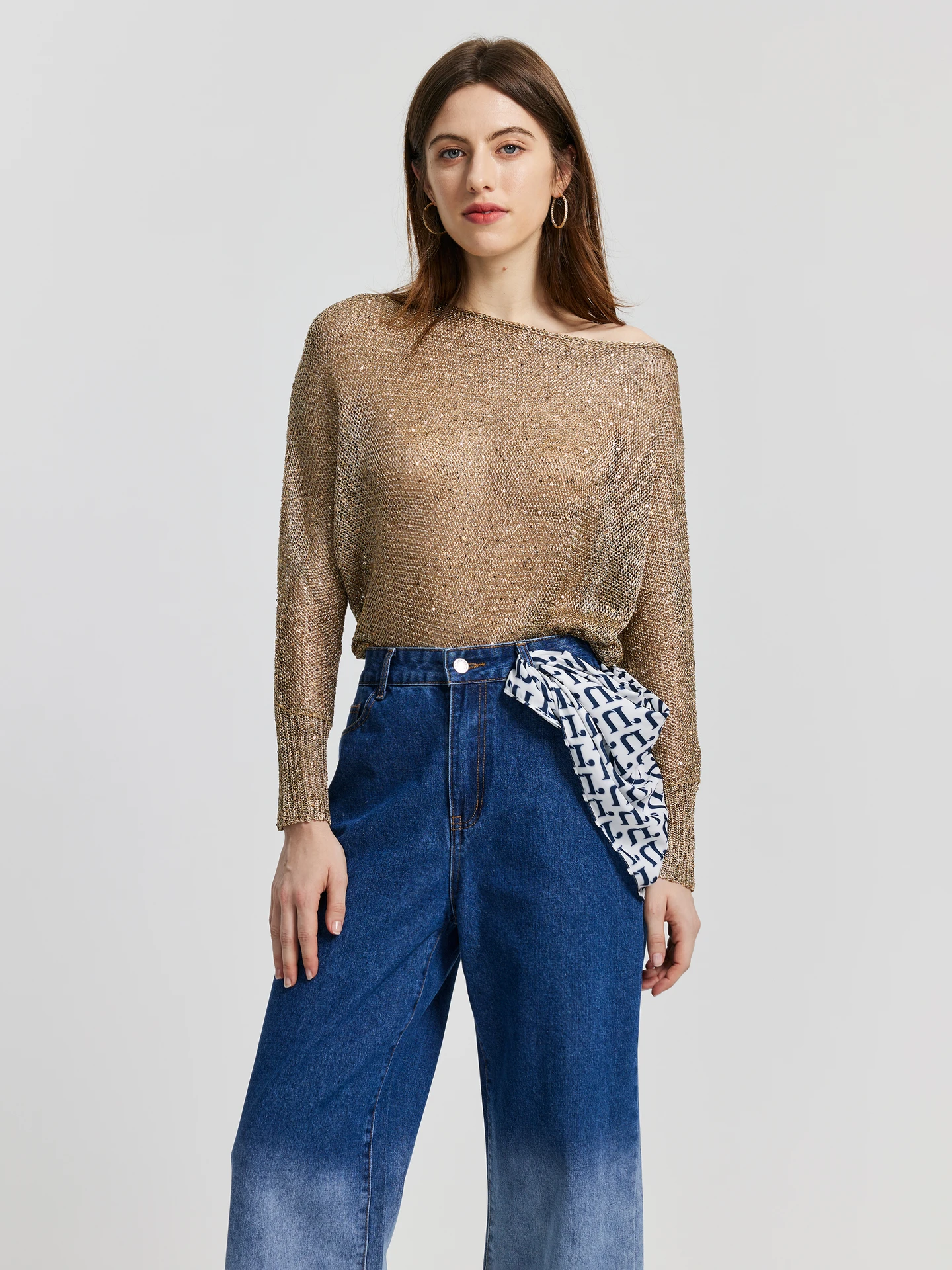 Sequinned Knit Pullover IN Khaki